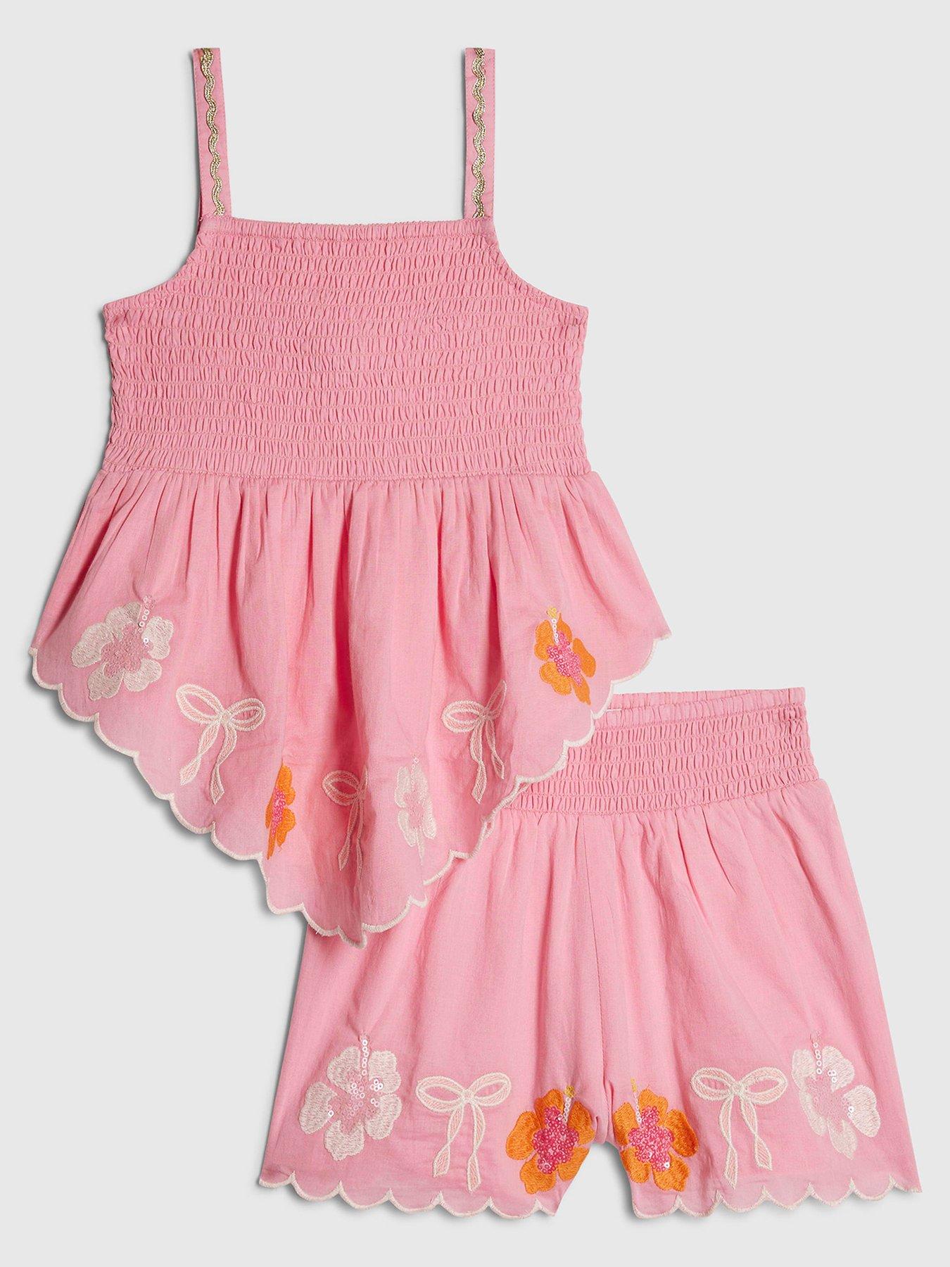 River Island Older Girls Hanky Hem Embellished Set - Pink