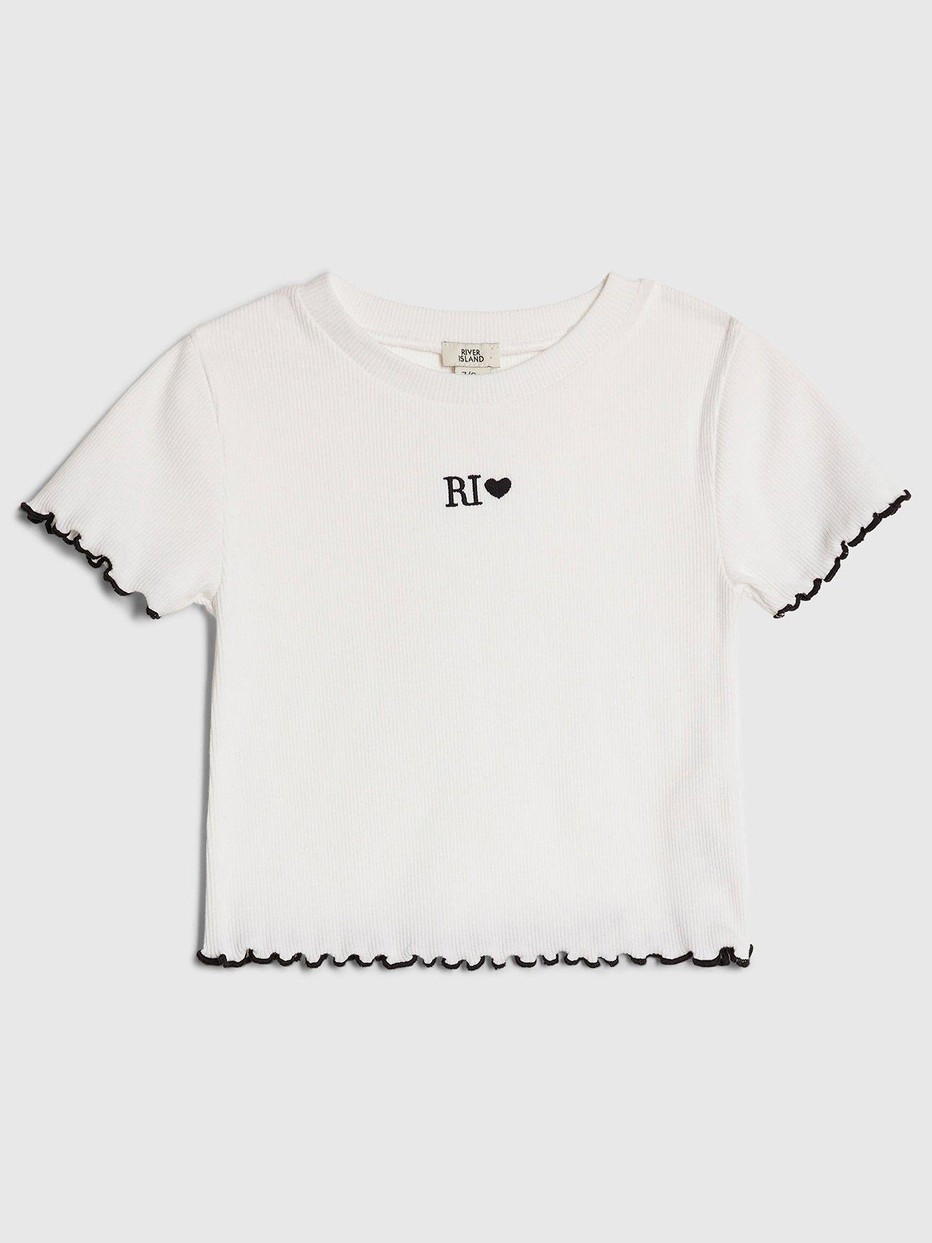 River Island Older Girls Lettuce Hem Ri Top - White