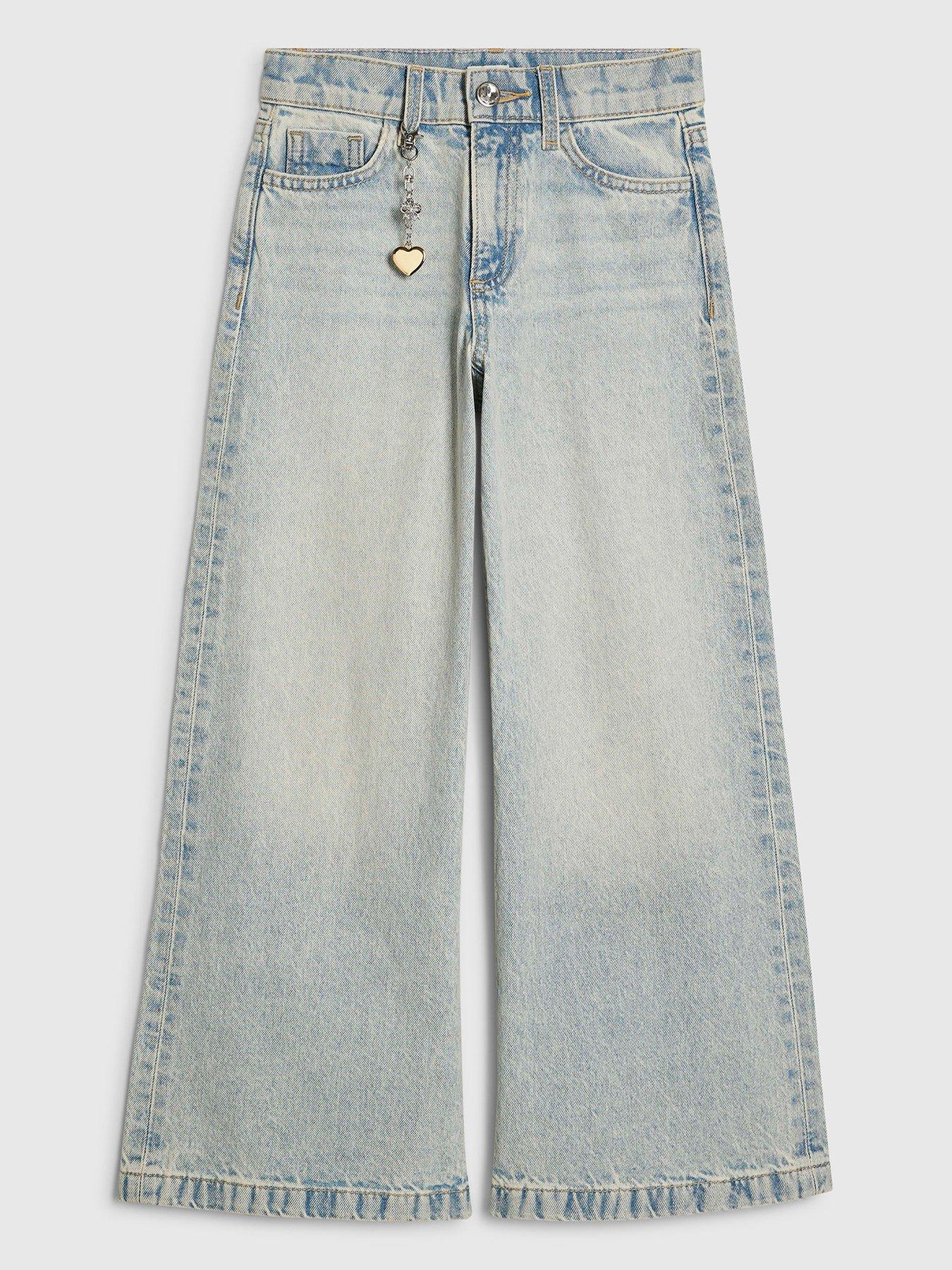 River Island Older Girls Wide Leg Keychain Jeans - Blue