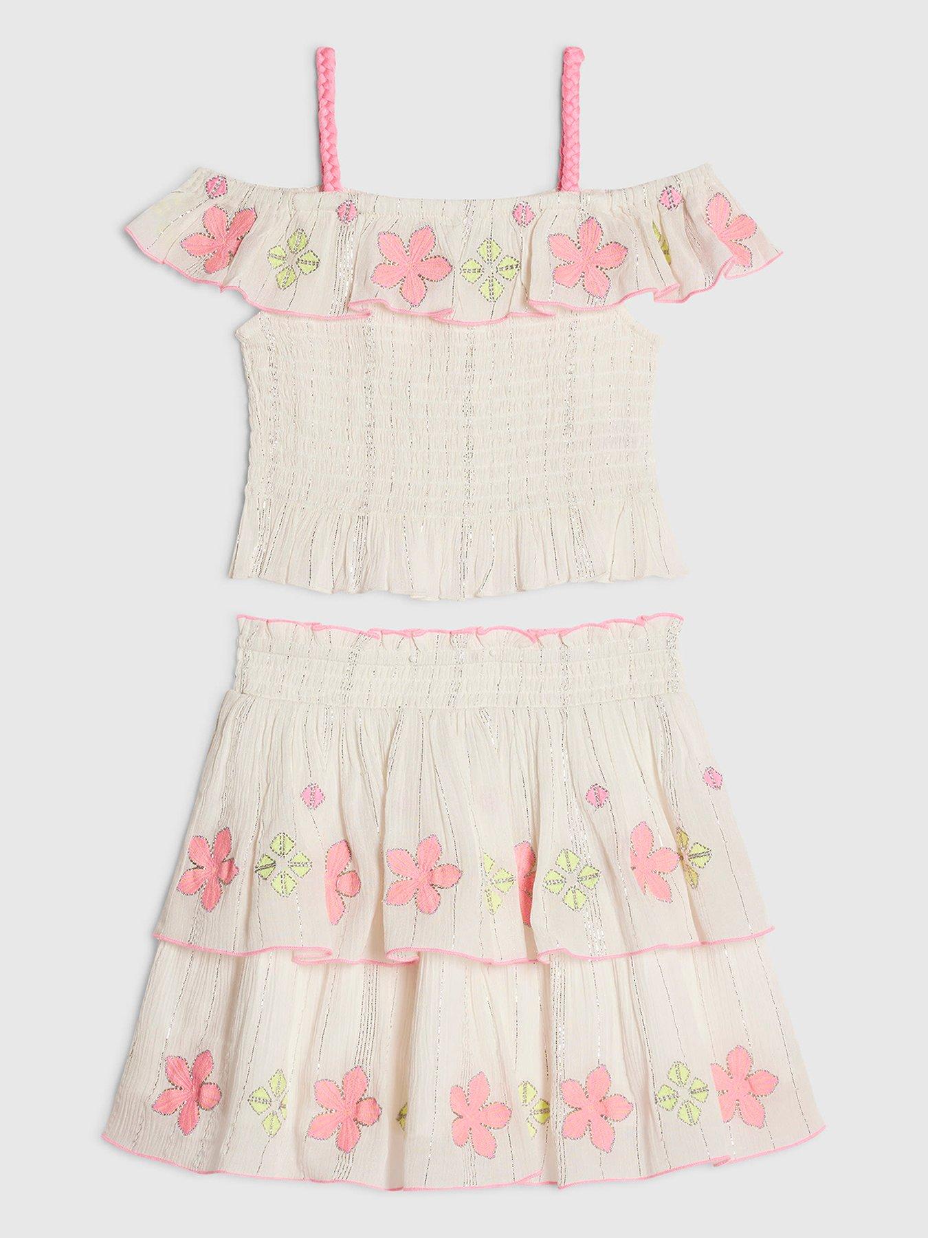River Island Older Girls Floral Bardot Top And Skirt Set - Cream