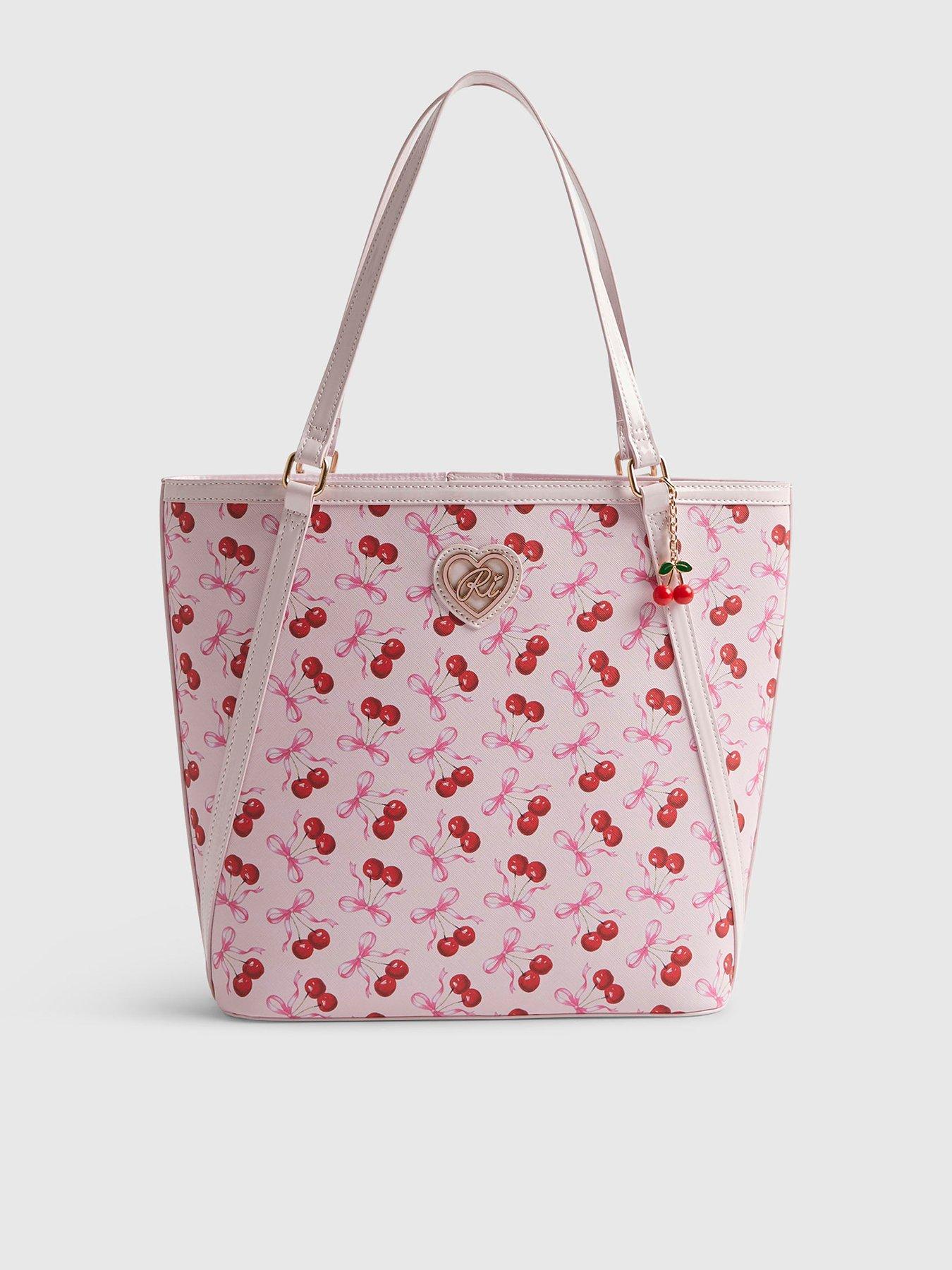 Image 1 of 3 of River Island Older Girls Cherry Print Shopper Bag - Pink