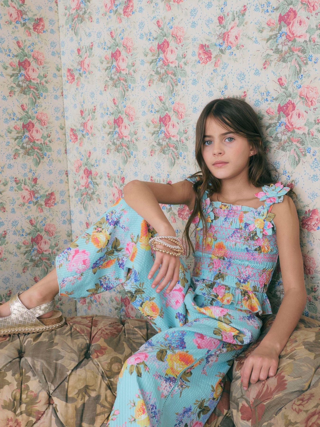 Image 1 of 6 of River Island Older Girls Rose Corsage Top Set - Blue