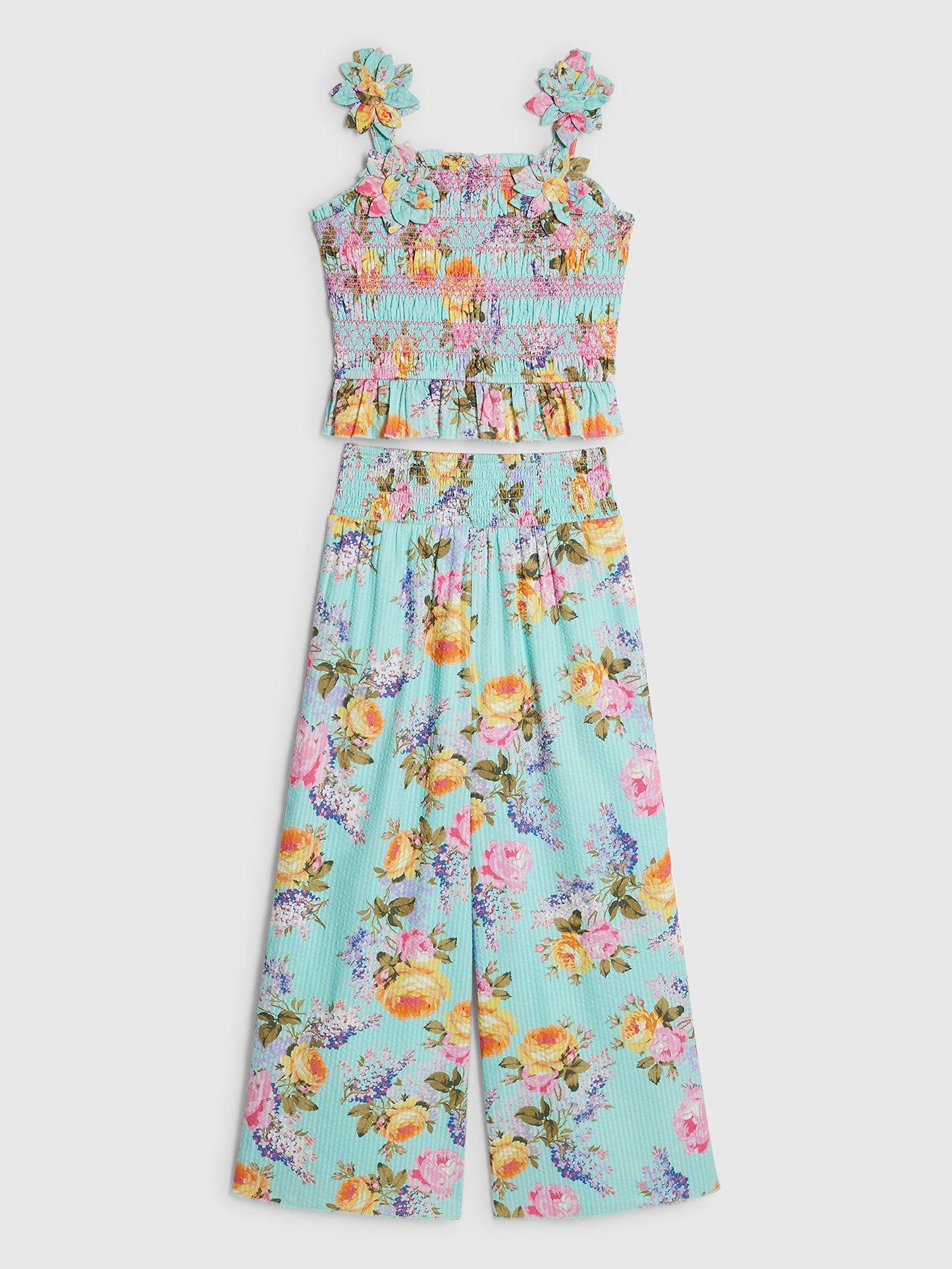 Image 2 of 6 of River Island Older Girls Rose Corsage Top Set - Blue