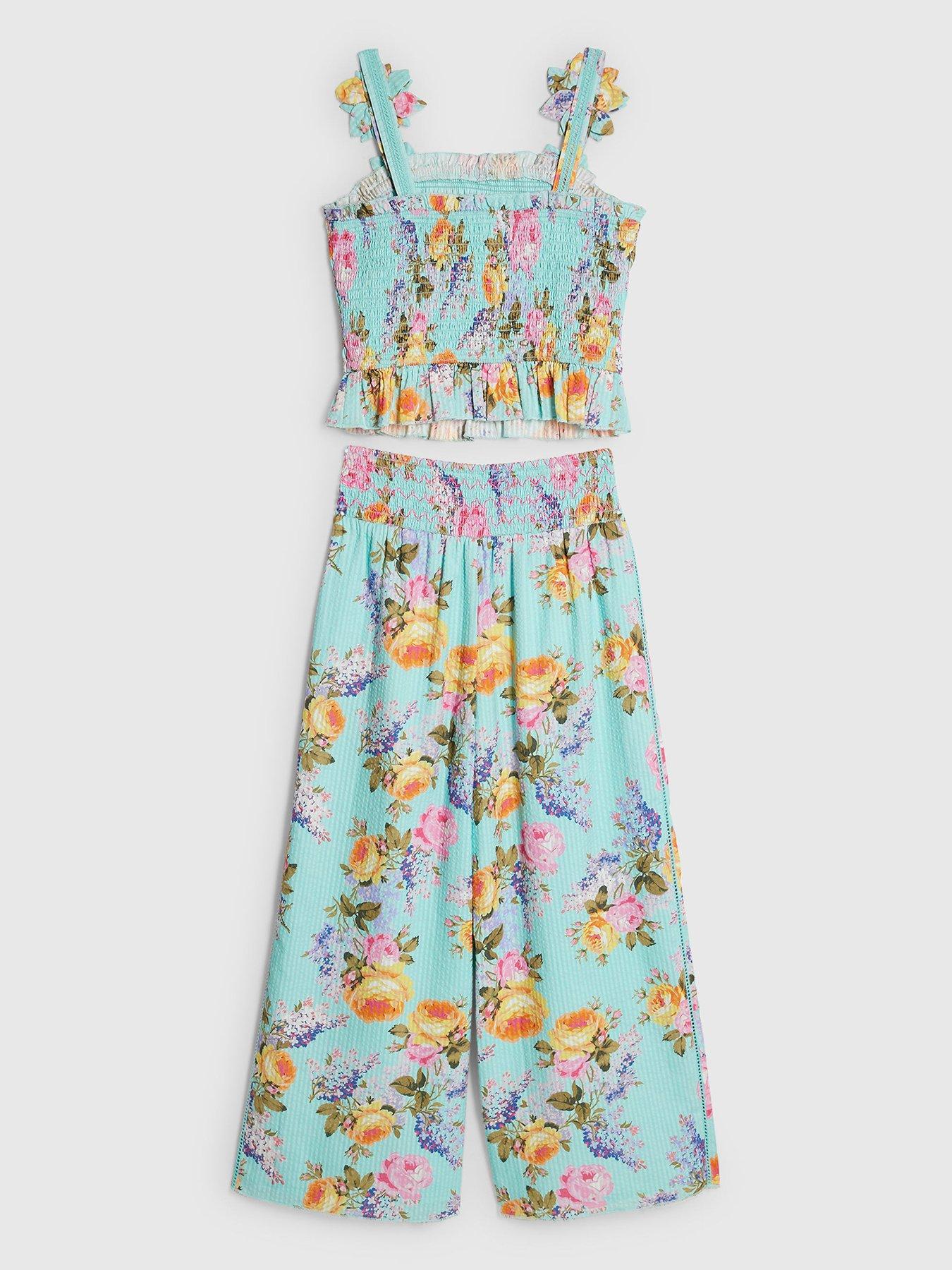 Image 3 of 6 of River Island Older Girls Rose Corsage Top Set - Blue