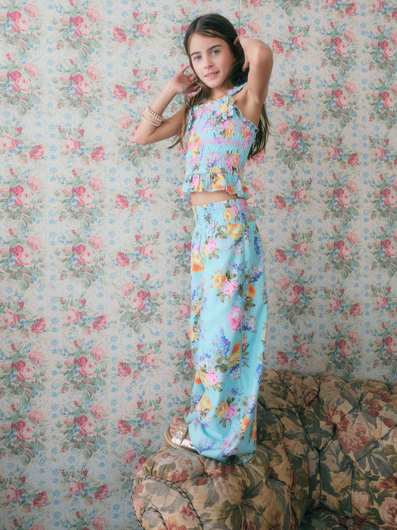 Image 6 of 6 of River Island Older Girls Rose Corsage Top Set - Blue