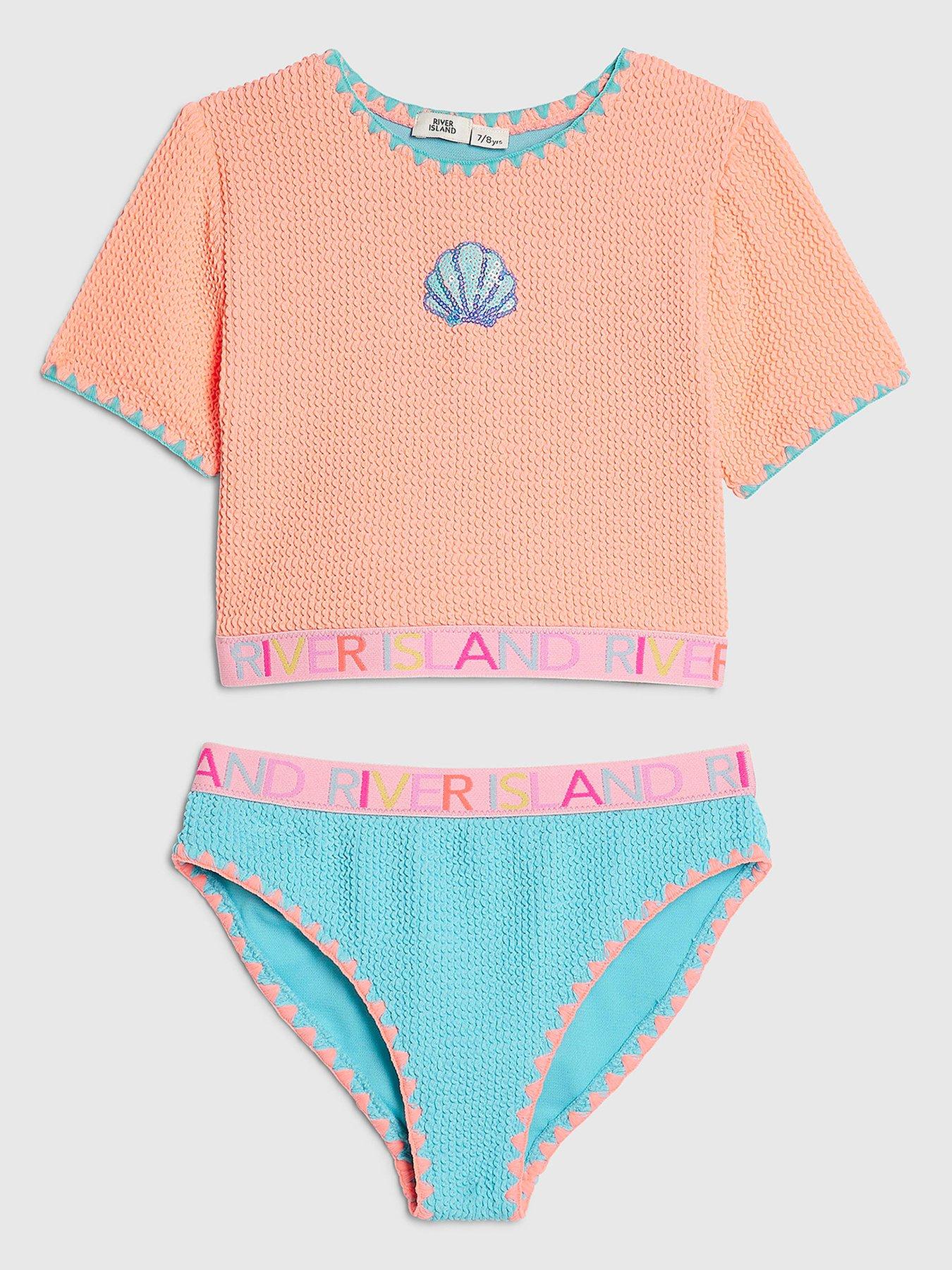 River Island Older Girls Shell Elastic Top Bikini - Orange