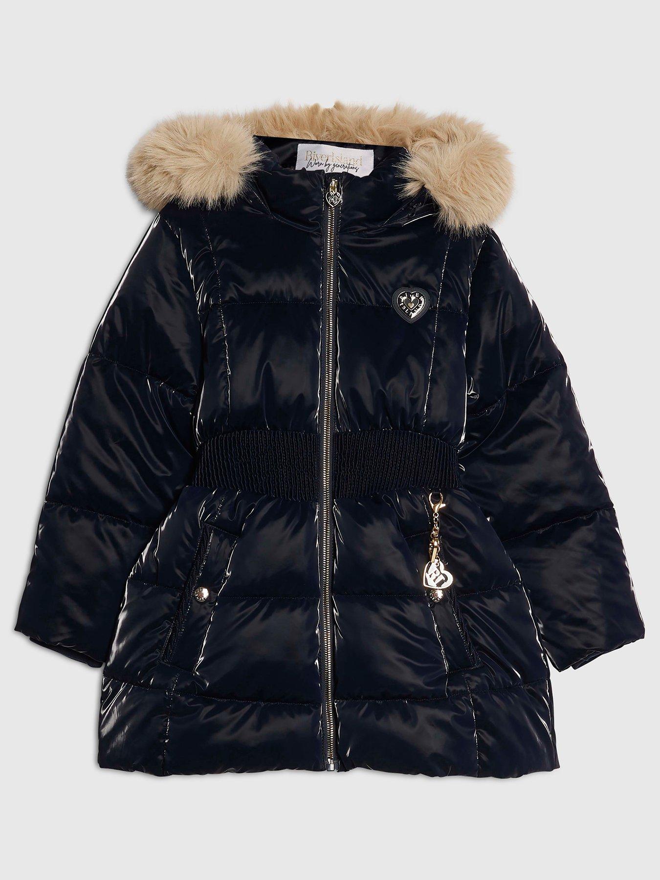 Image 1 of 4 of River Island Girls Shine Padded Coat - Navy