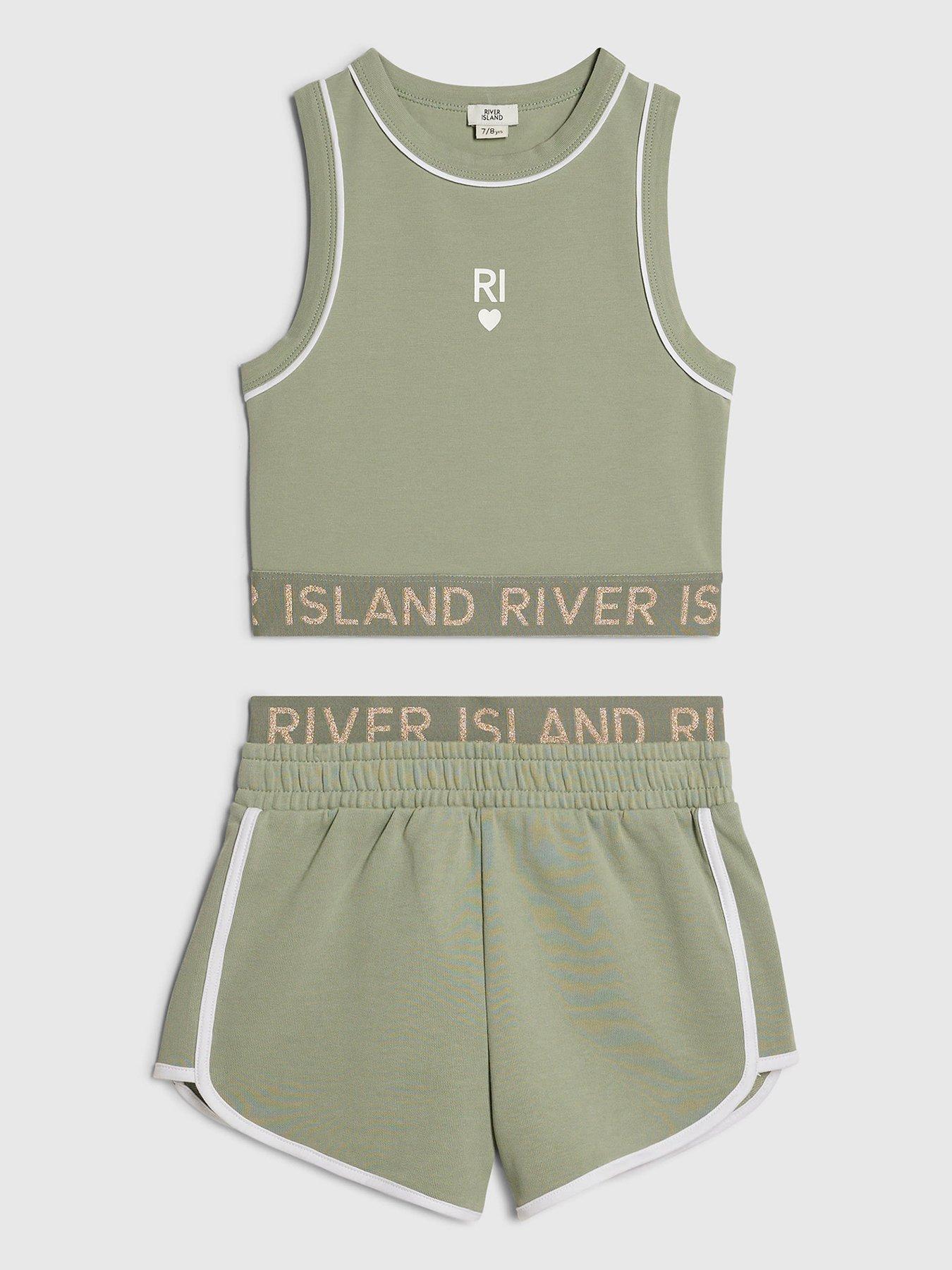River Island Older Girls Glitter Waistband Tank And Short Set - Green