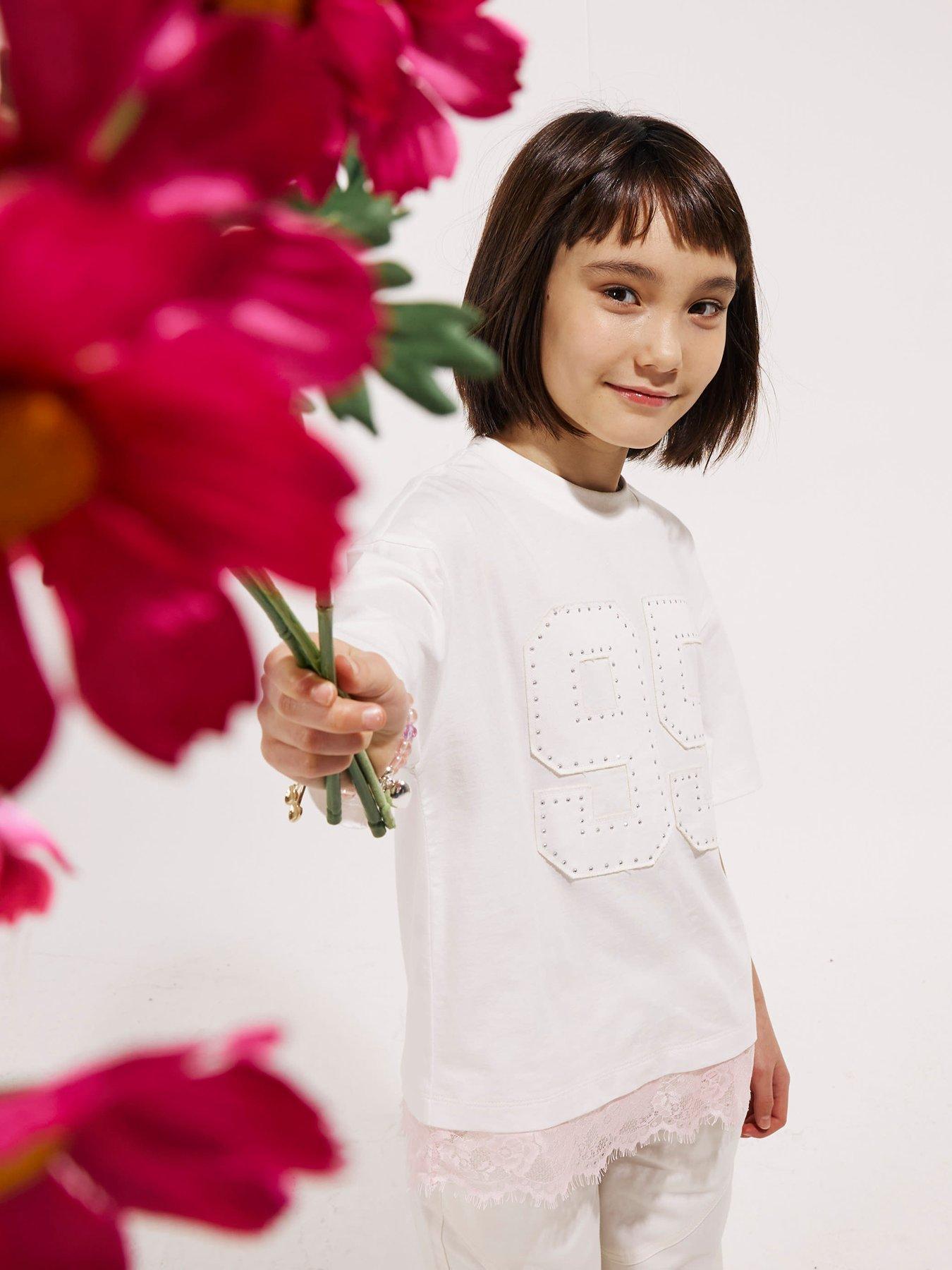 River Island Older Girls 95 Number Lace T-Shirt - White