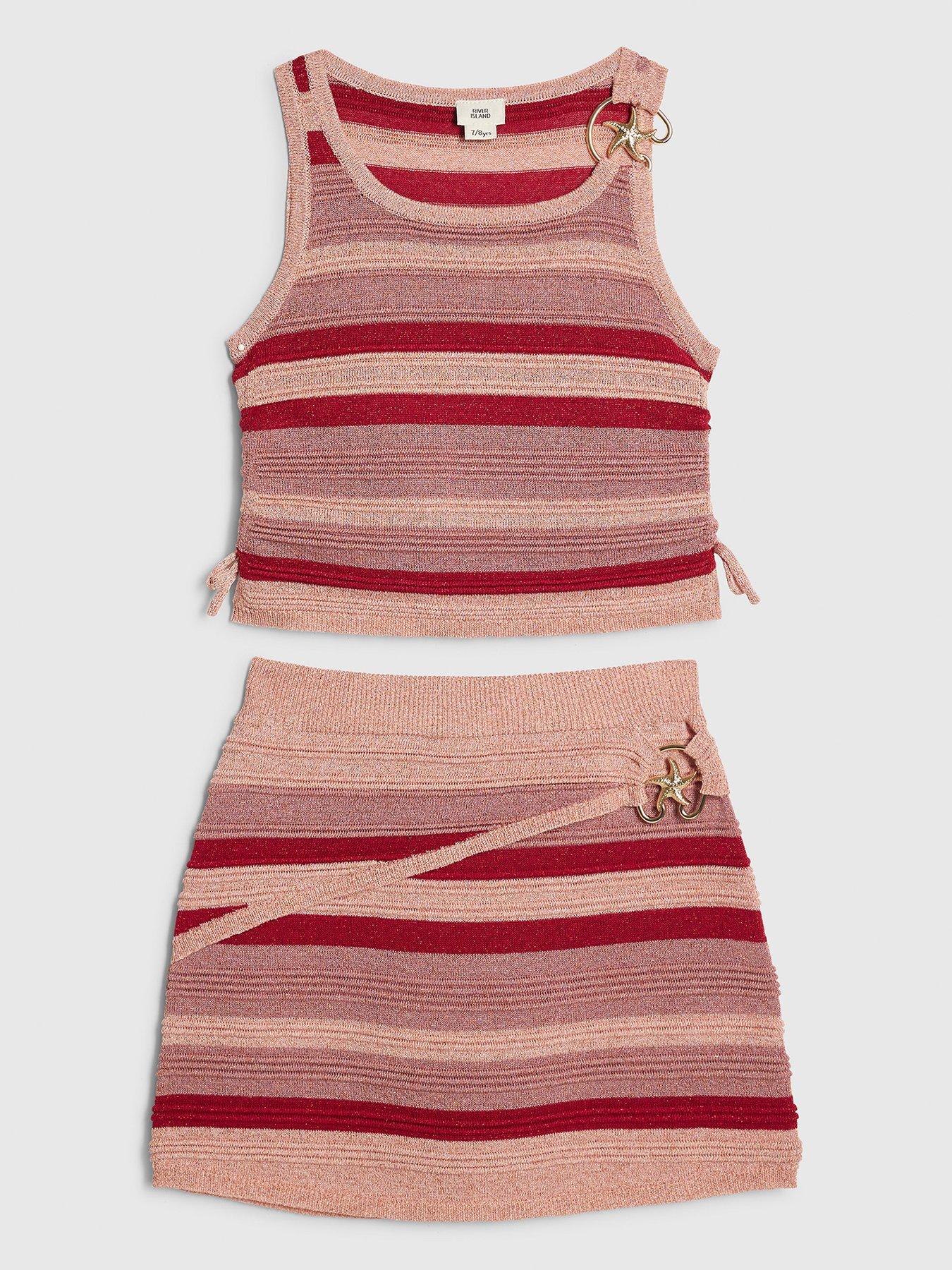 River Island Older Girls Stripe Starfish Top Set - Pink