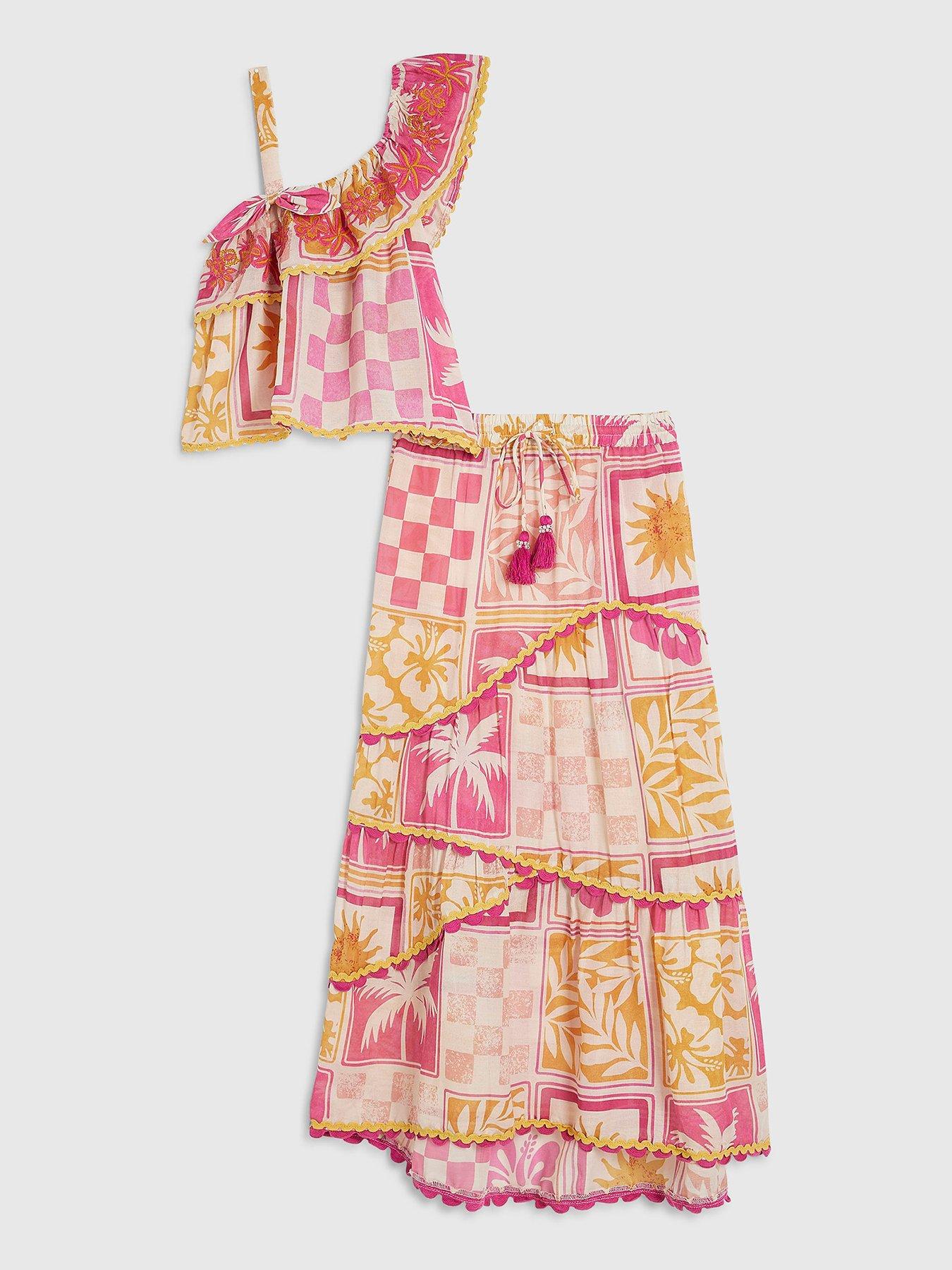 River Island Older Girls Postcard Top And Maxi Skirt Set - Pink