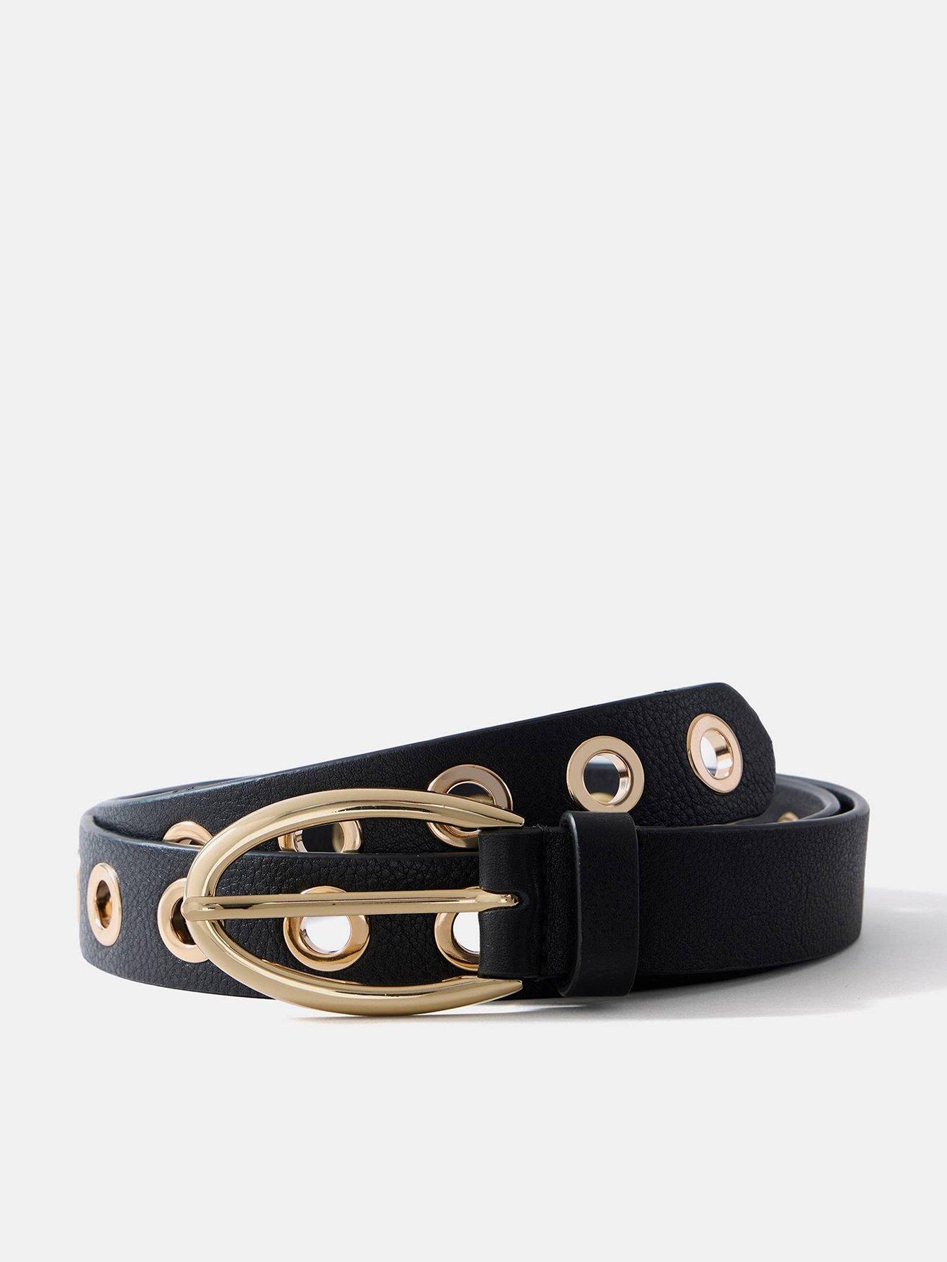Image 1 of 4 of Mint Velvet Gold Eyelet Belt - Black