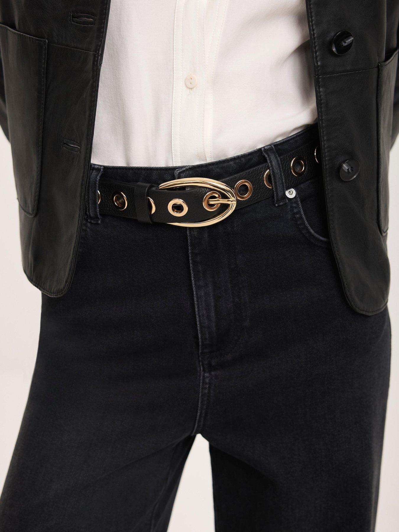 Image 2 of 4 of Mint Velvet Gold Eyelet Belt - Black