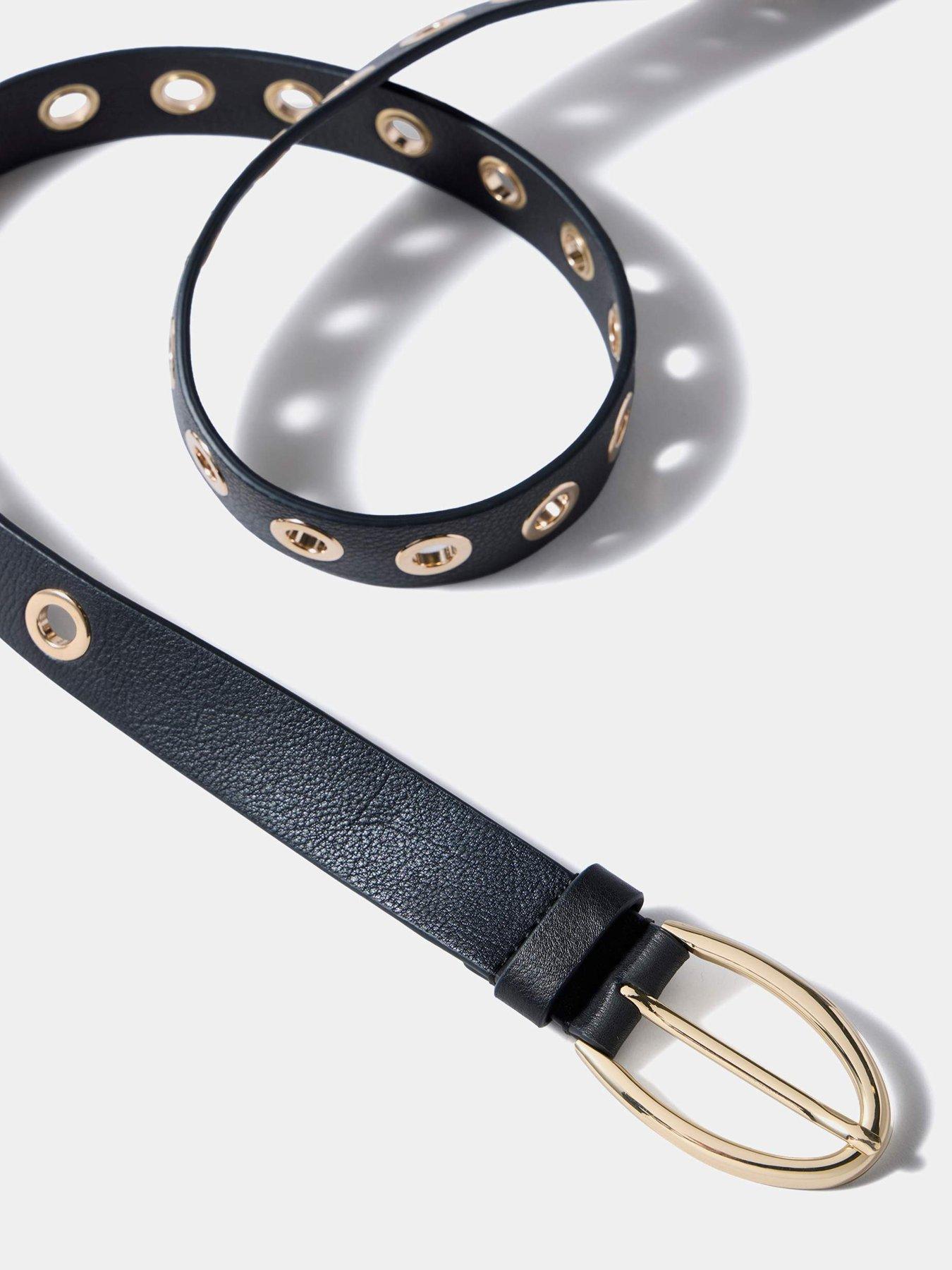 Image 3 of 4 of Mint Velvet Gold Eyelet Belt - Black