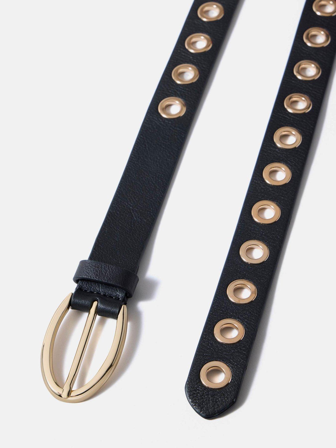 Image 4 of 4 of Mint Velvet Gold Eyelet Belt - Black