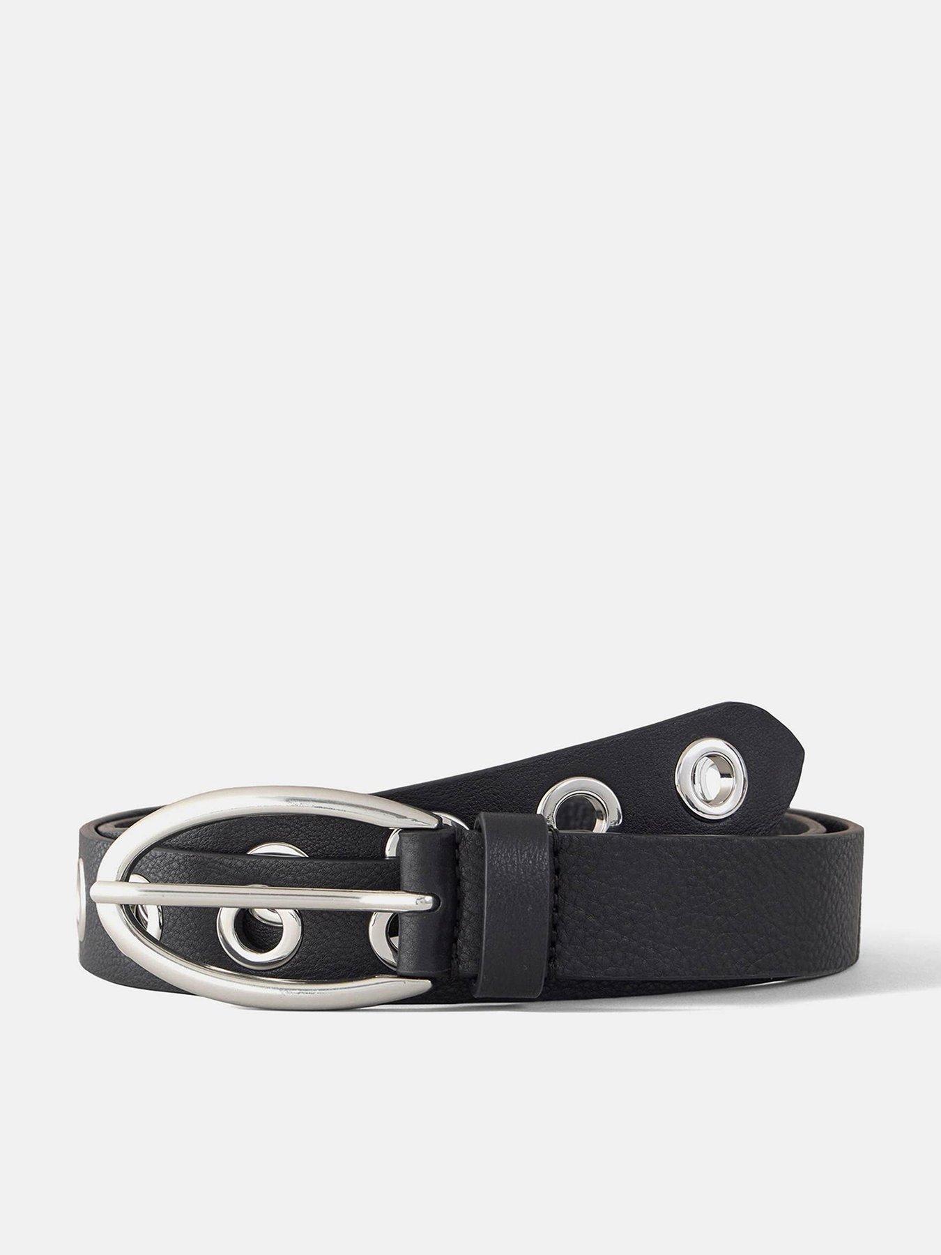 Image 1 of 4 of Mint Velvet Silver Eyelet Belt - Black