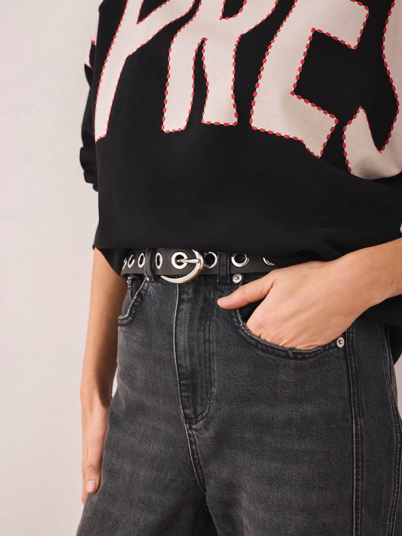 Image 2 of 4 of Mint Velvet Silver Eyelet Belt - Black