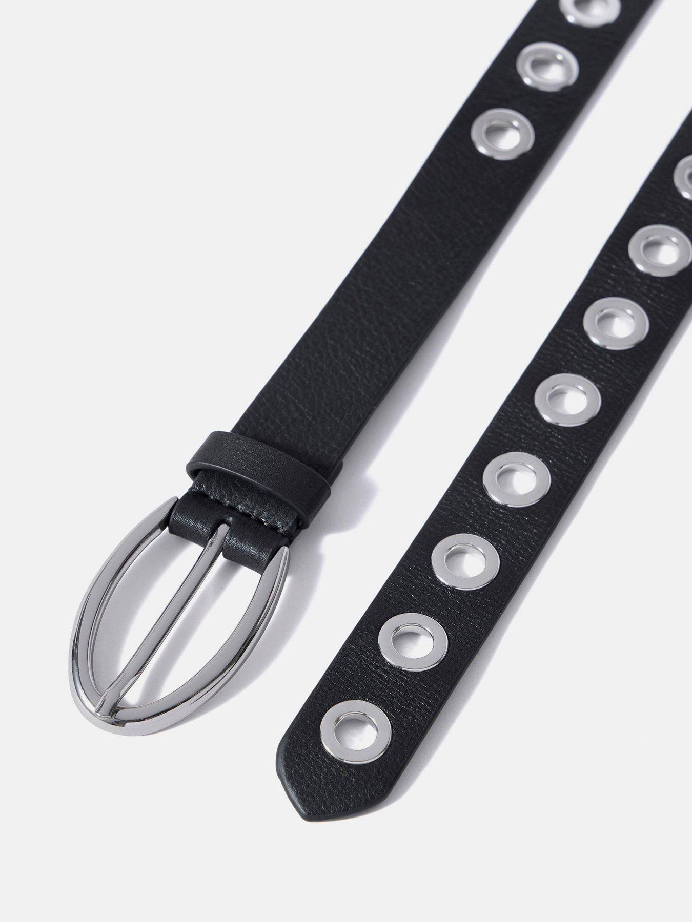 Image 3 of 4 of Mint Velvet Silver Eyelet Belt - Black