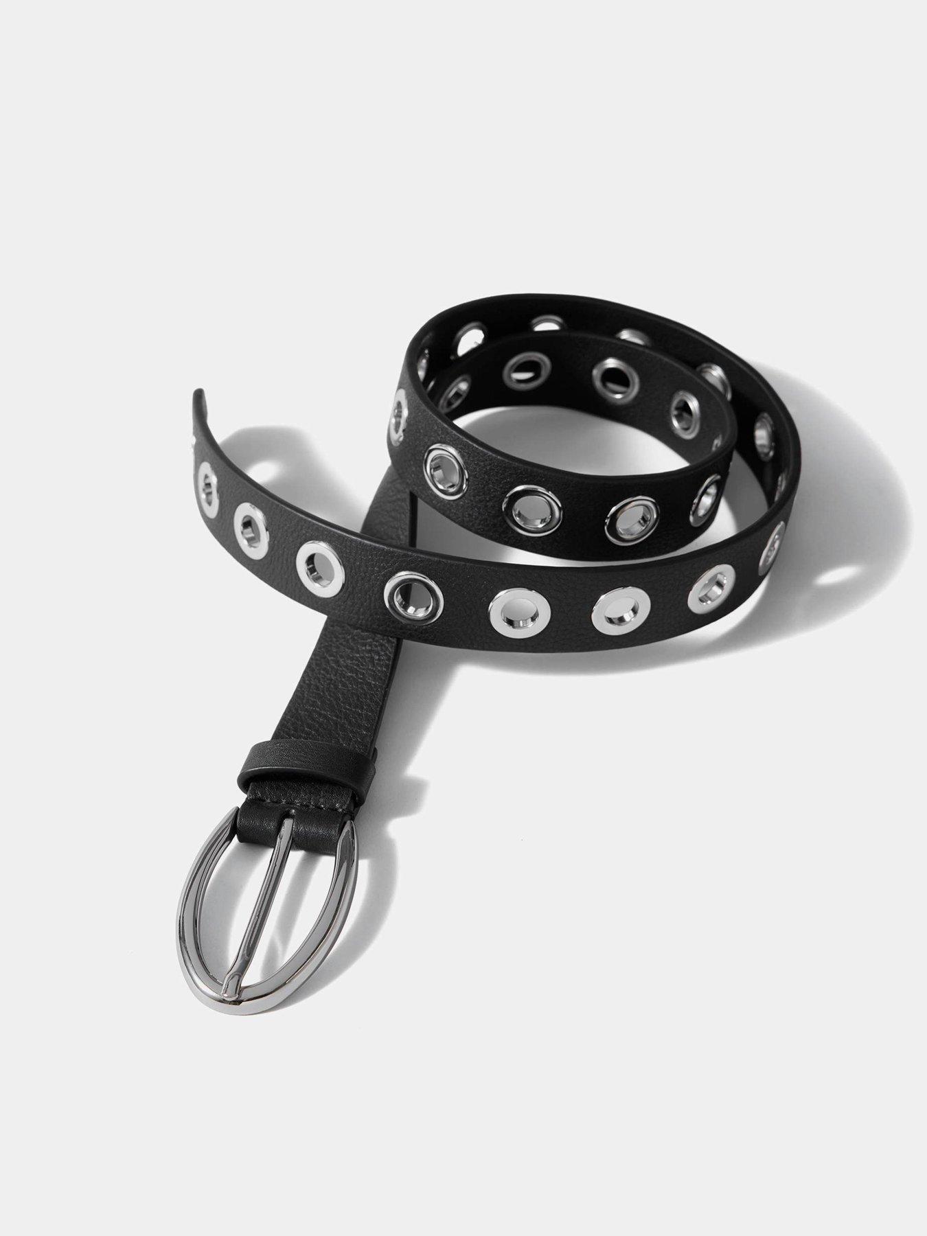 Image 4 of 4 of Mint Velvet Silver Eyelet Belt - Black