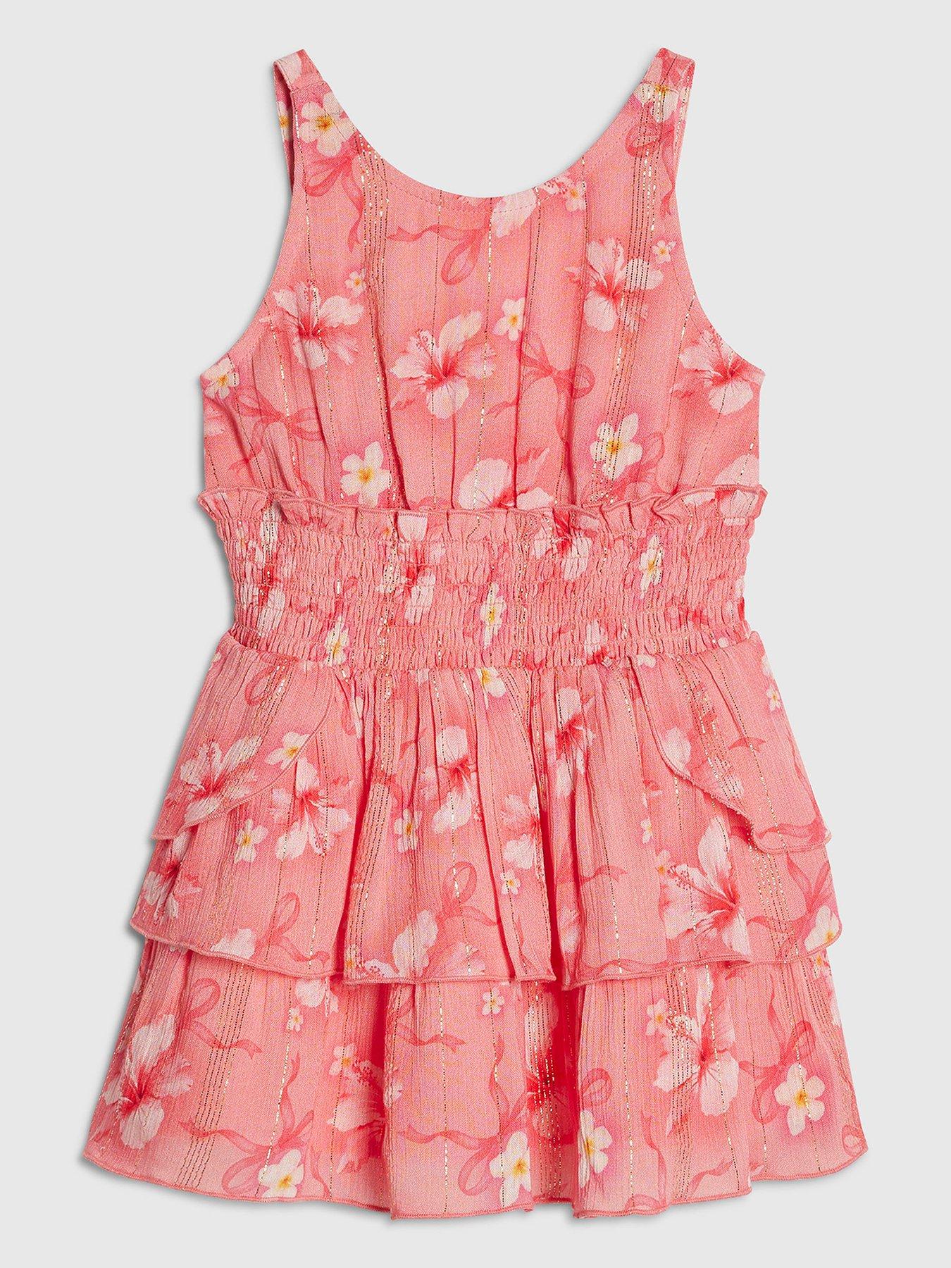 River Island Mini Girls Hibiscus Floral Bow Dress - Pink
