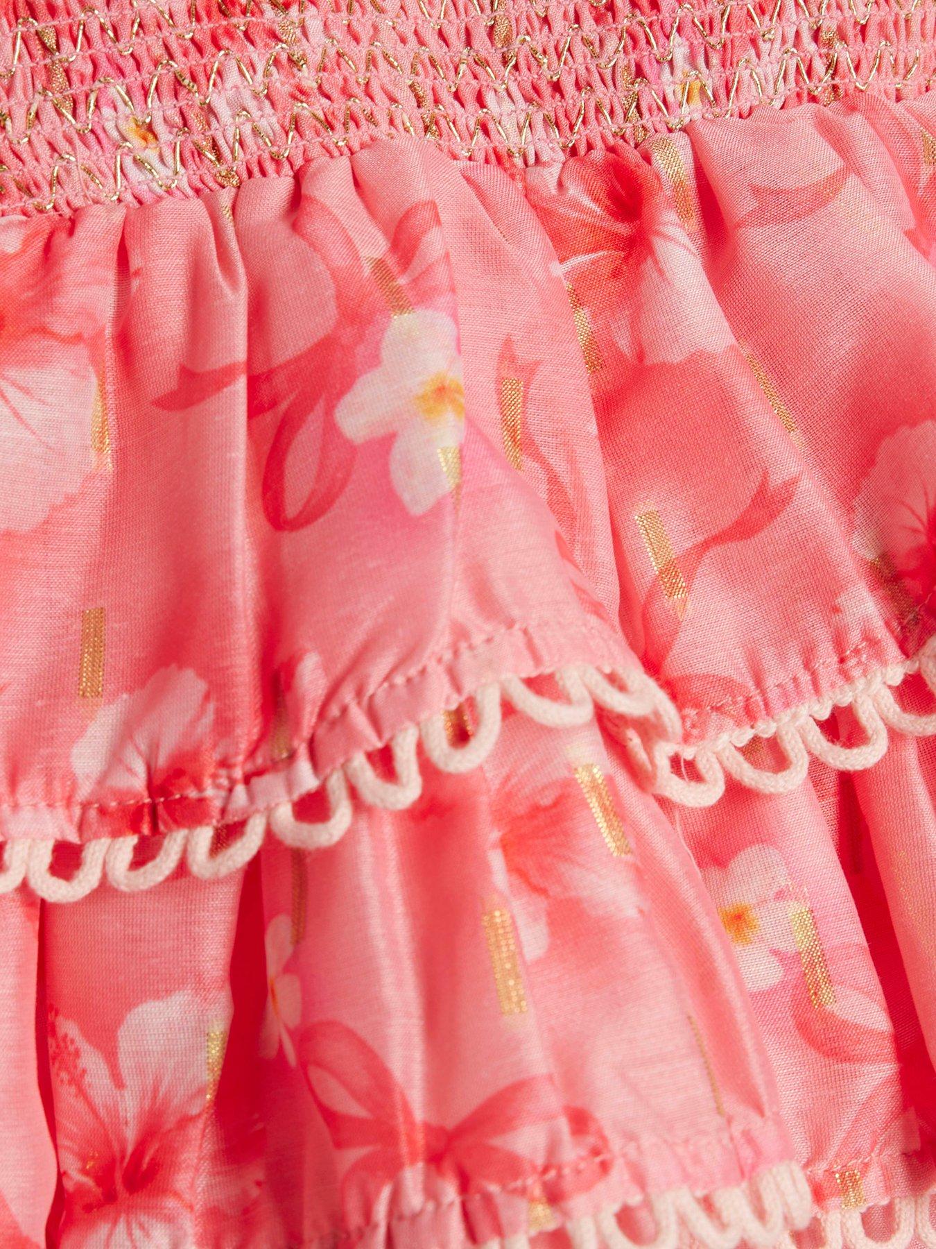 Image 3 of 4 of River Island Mini Girls Hibiscus Bow Skirt Set - Pink
