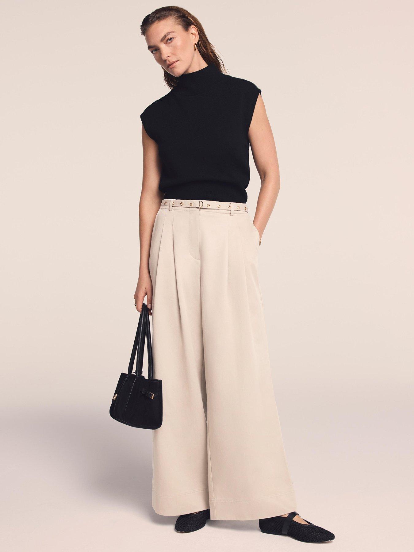 Image 1 of 6 of Mint Velvet Stone Belt Wide Trouser - Cream