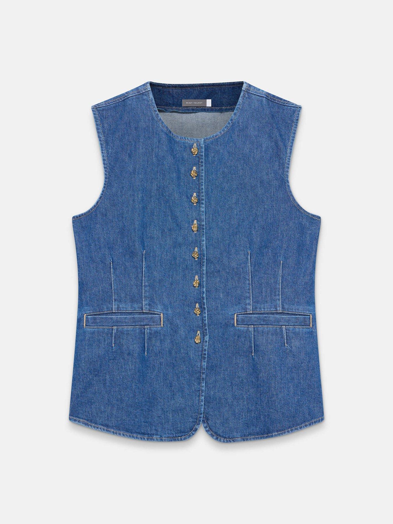 Image 5 of 6 of Mint Velvet Indigo Sleeveless Button Through Denim Waistcoat - Blue