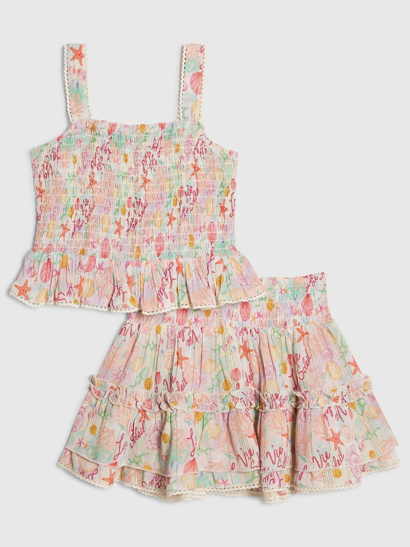 Image 1 of 3 of River Island Mini Girls Under The Sea Top Set - White