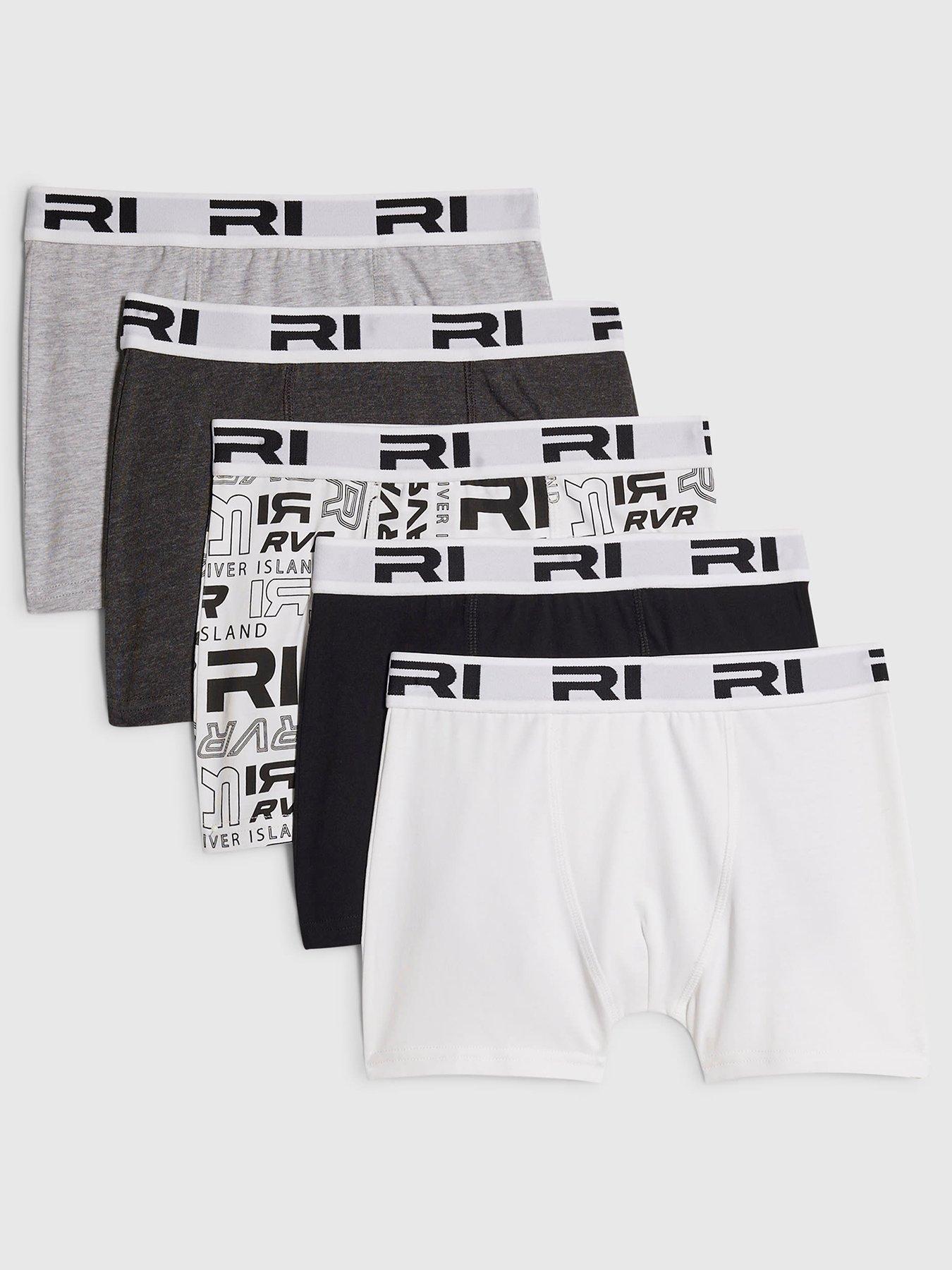River Island Older Boys 5 Pack Mono Ri Waistband Boxers - Black