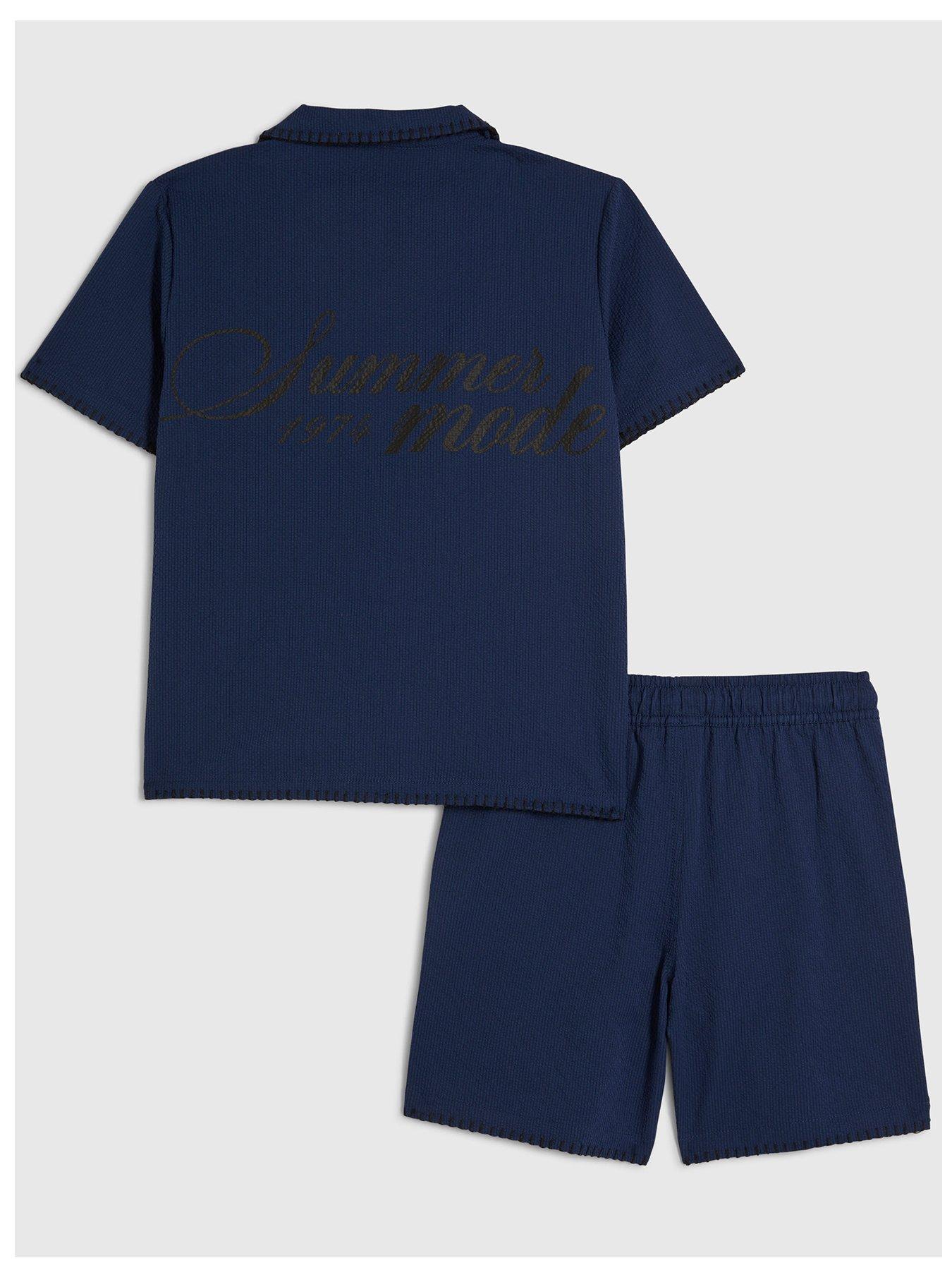 Image 2 of 5 of River Island Older Boys Embroidered Floral Swim Set - Navy
