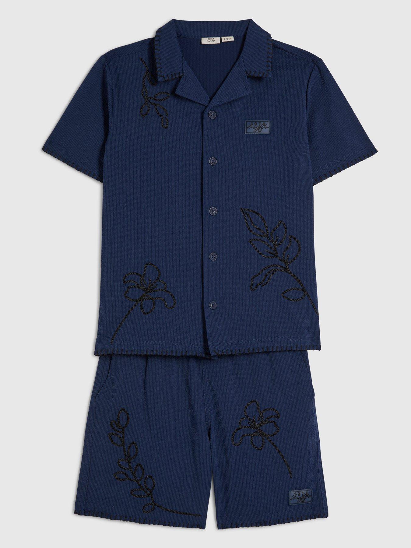 Image 3 of 5 of River Island Older Boys Embroidered Floral Swim Set - Navy