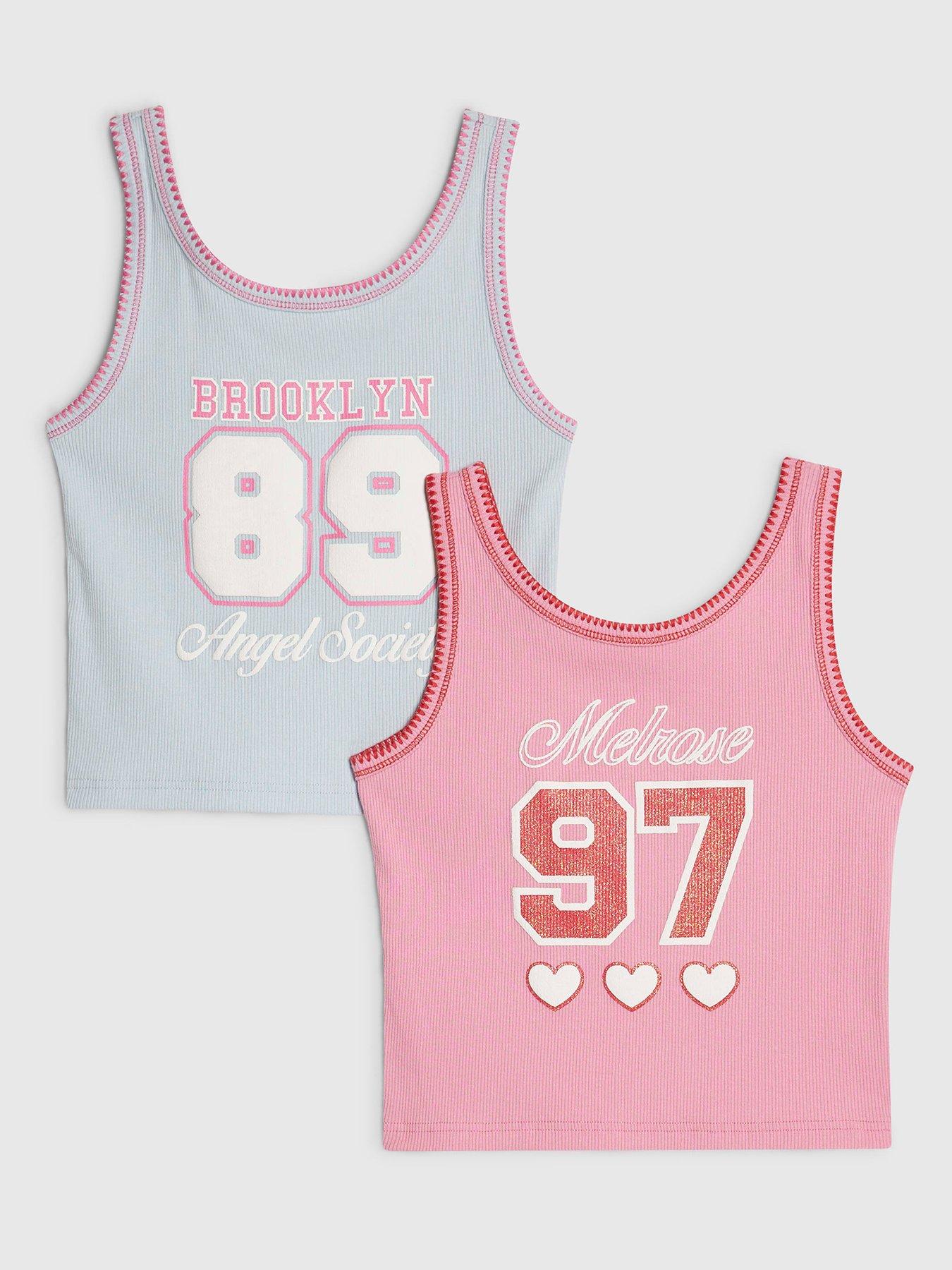 River Island Older Girls Number Tank Top Pack Of 2 - Multi