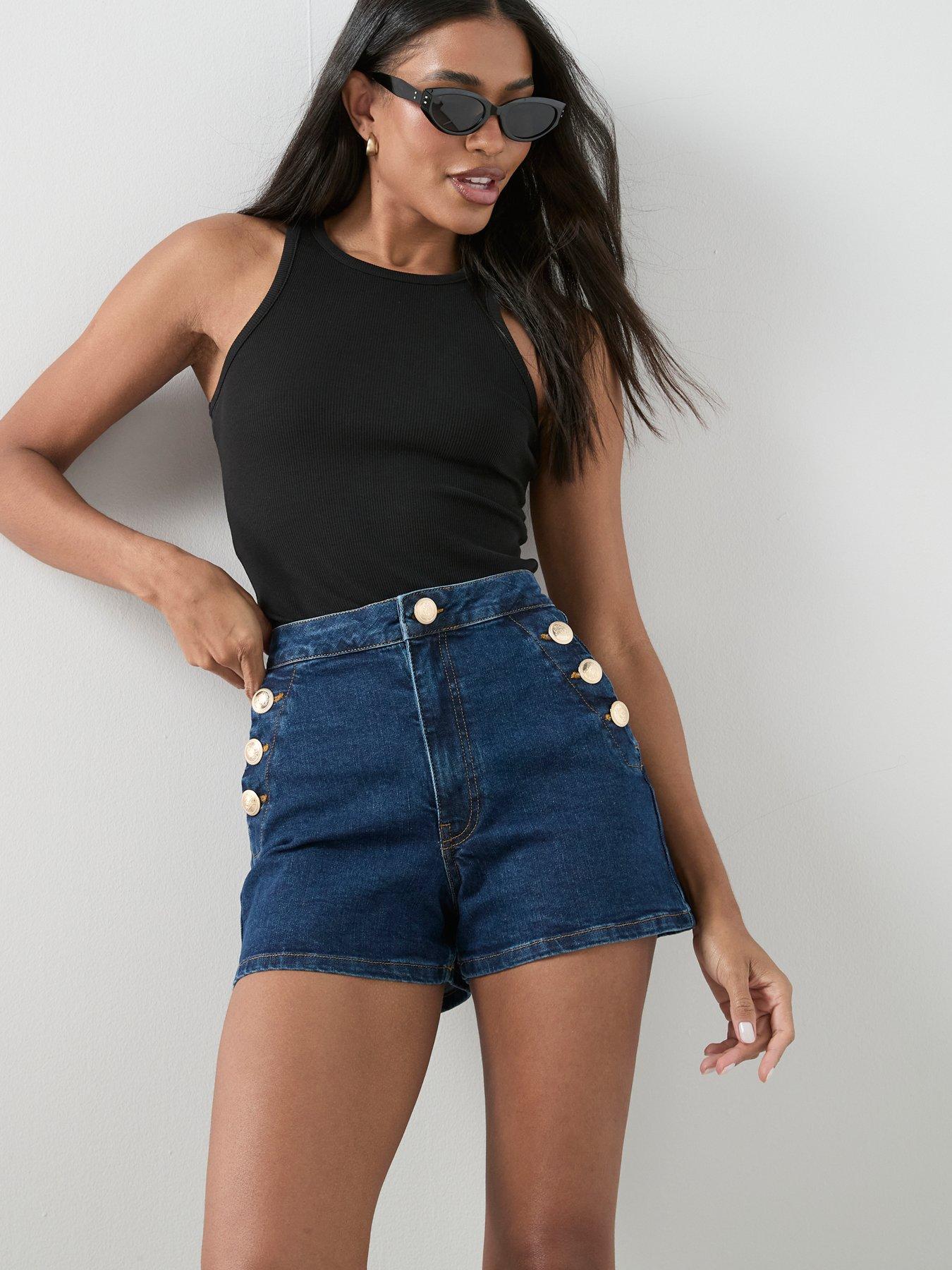 The Very Collection Sailor Button Denim Shorts - Dark Wash