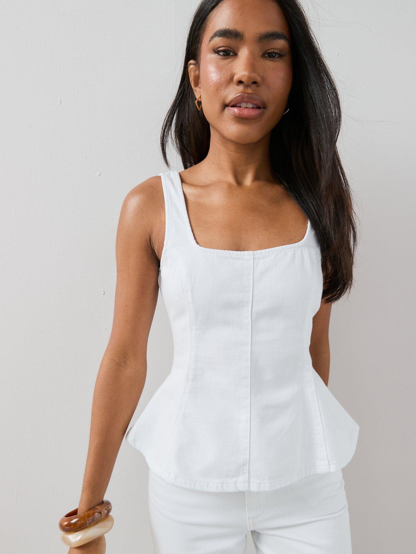 The Very Collection Denim Peplum Co-Ord Top - White