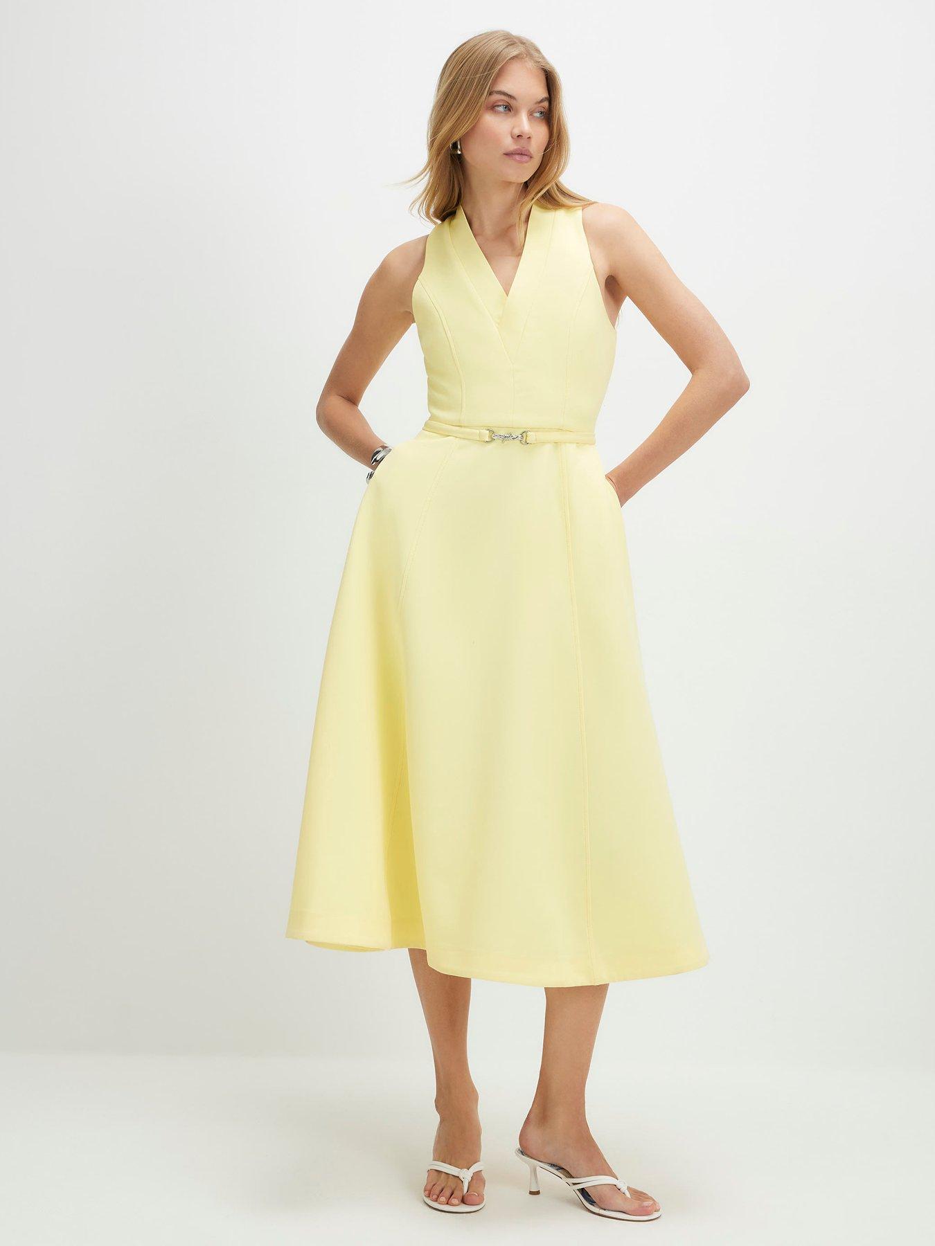 River Island Sleeveless Belted Midi Dress - Yellow