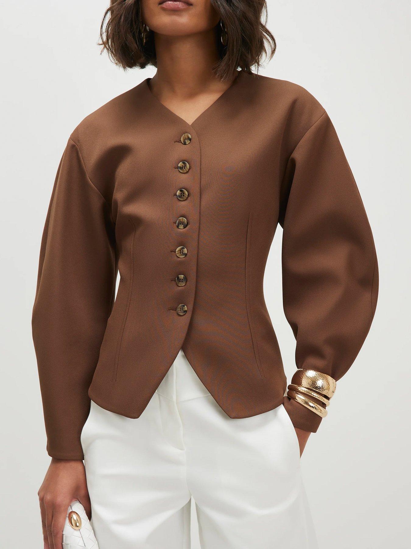 river-island-long-balloon-sleeve-button-up-jacket-beigefront