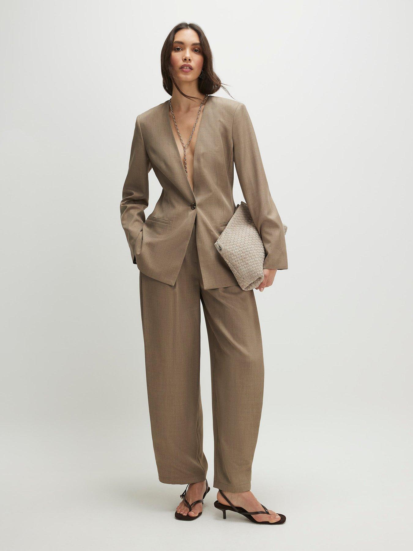 River Island Cross Hatch Barrel Trousers - Beige