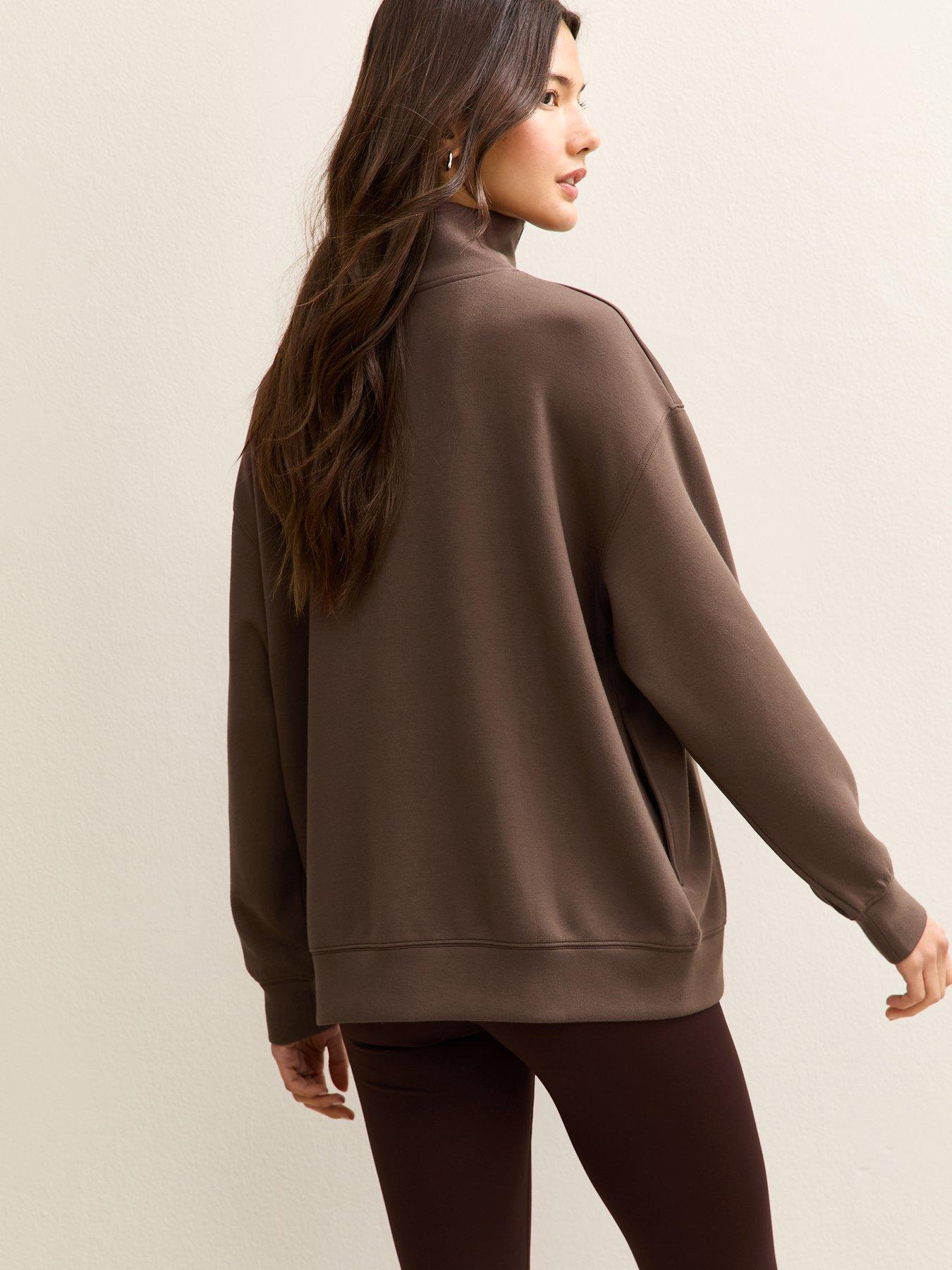 Image 2 of 5 of New Look Premium Quarter Zip Sweatshirt - Dark Brown