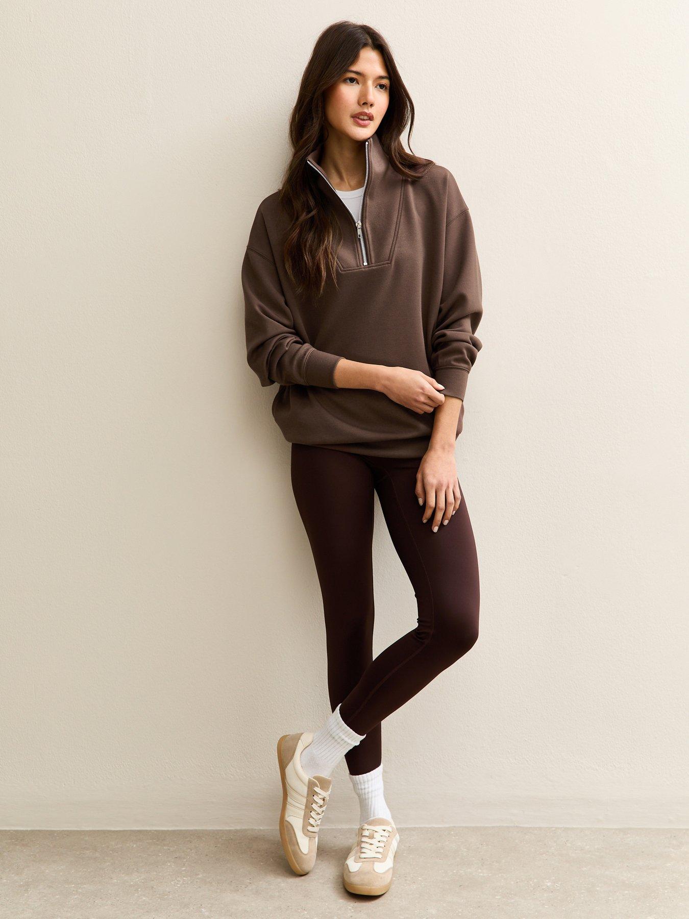Image 3 of 5 of New Look Premium Quarter Zip Sweatshirt - Dark Brown