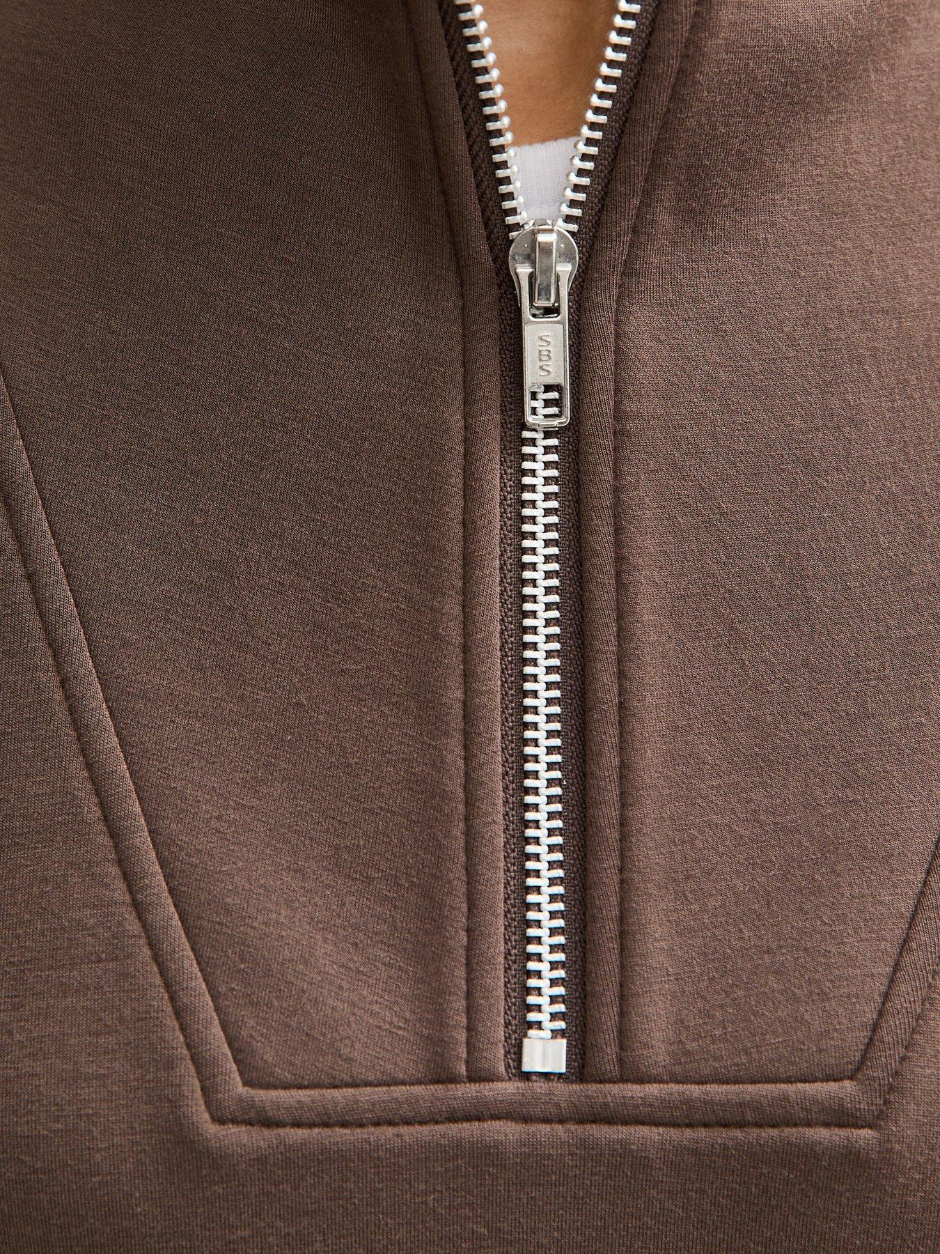 Image 5 of 5 of New Look Premium Quarter Zip Sweatshirt - Dark Brown