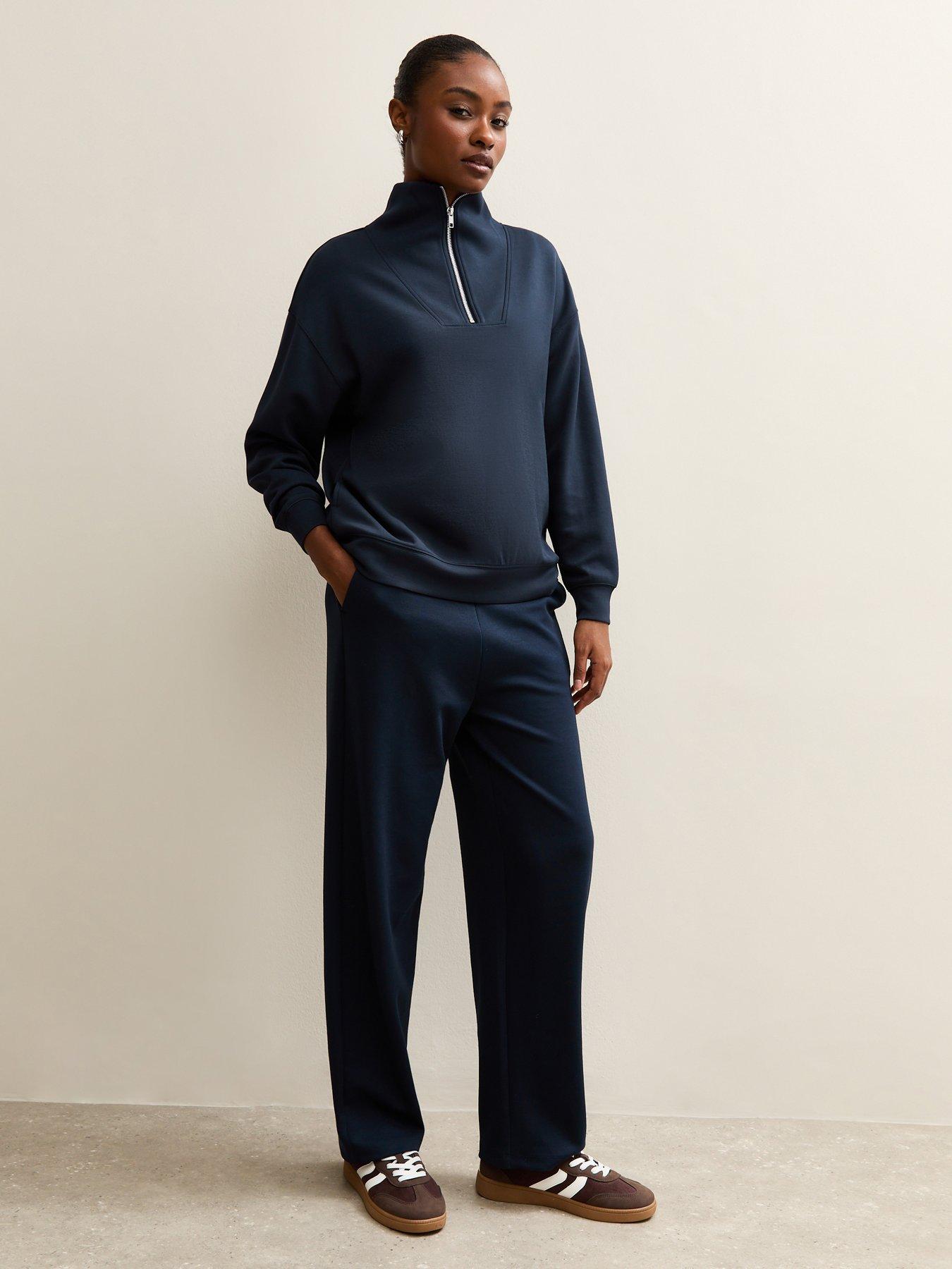 Image 3 of 5 of New Look Navy Premium Quarter Zip Sweatshirt