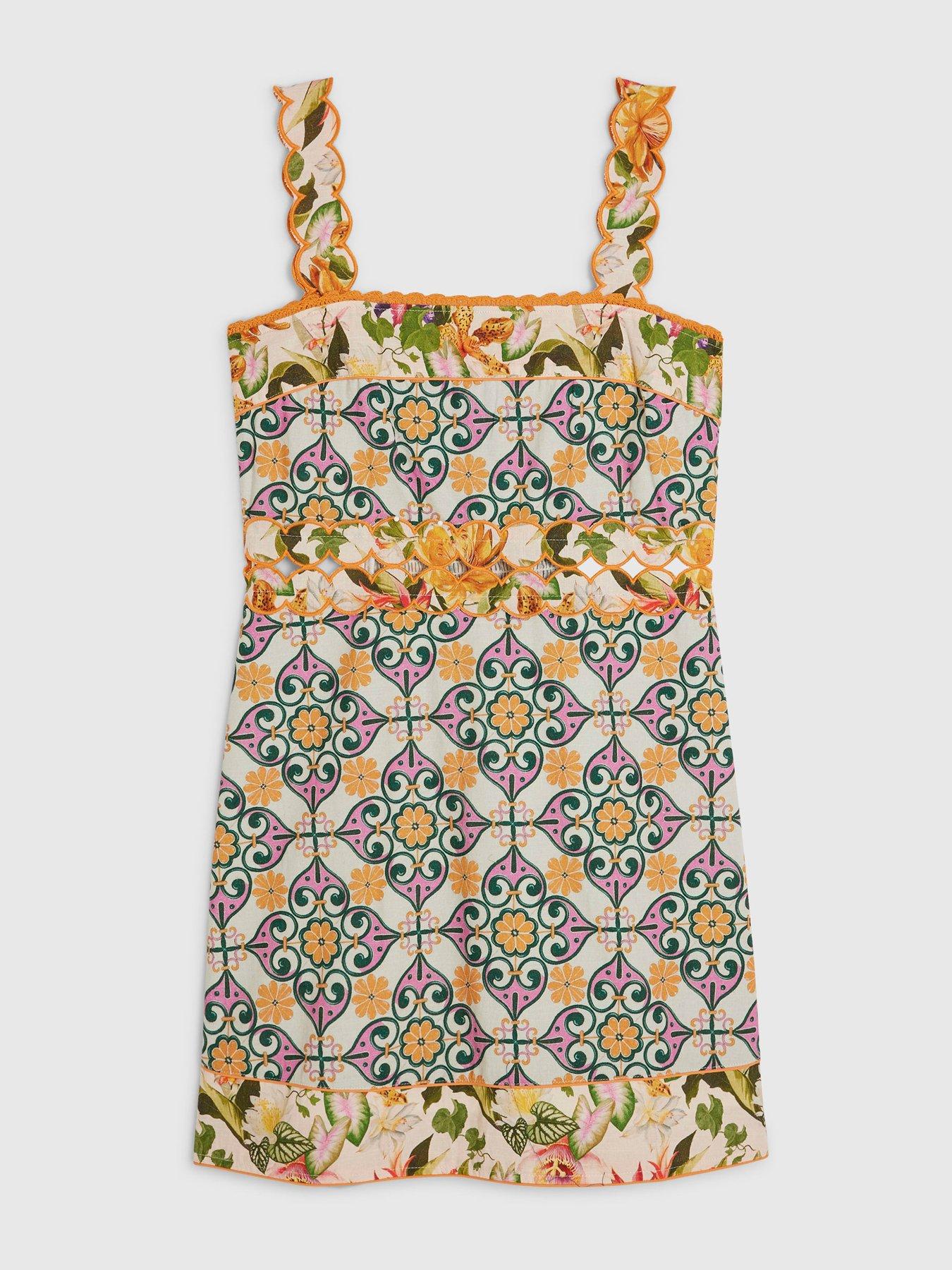 Image 5 of 6 of River Island Cotton Tile Print Cutwork Mini Dress