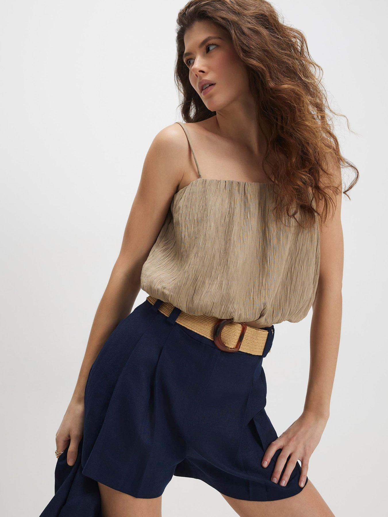 River Island Linen Belted Short - Blue