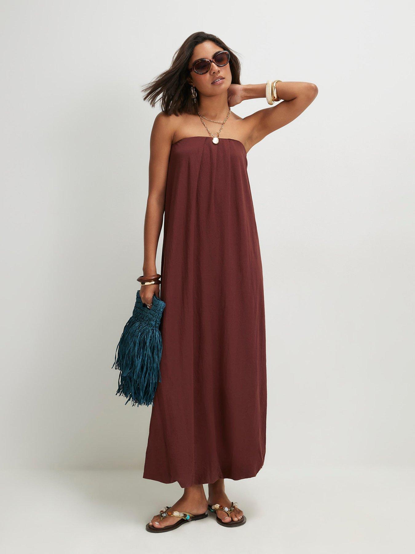 River Island Short Linen Bandeau Maxi Dress - Brown