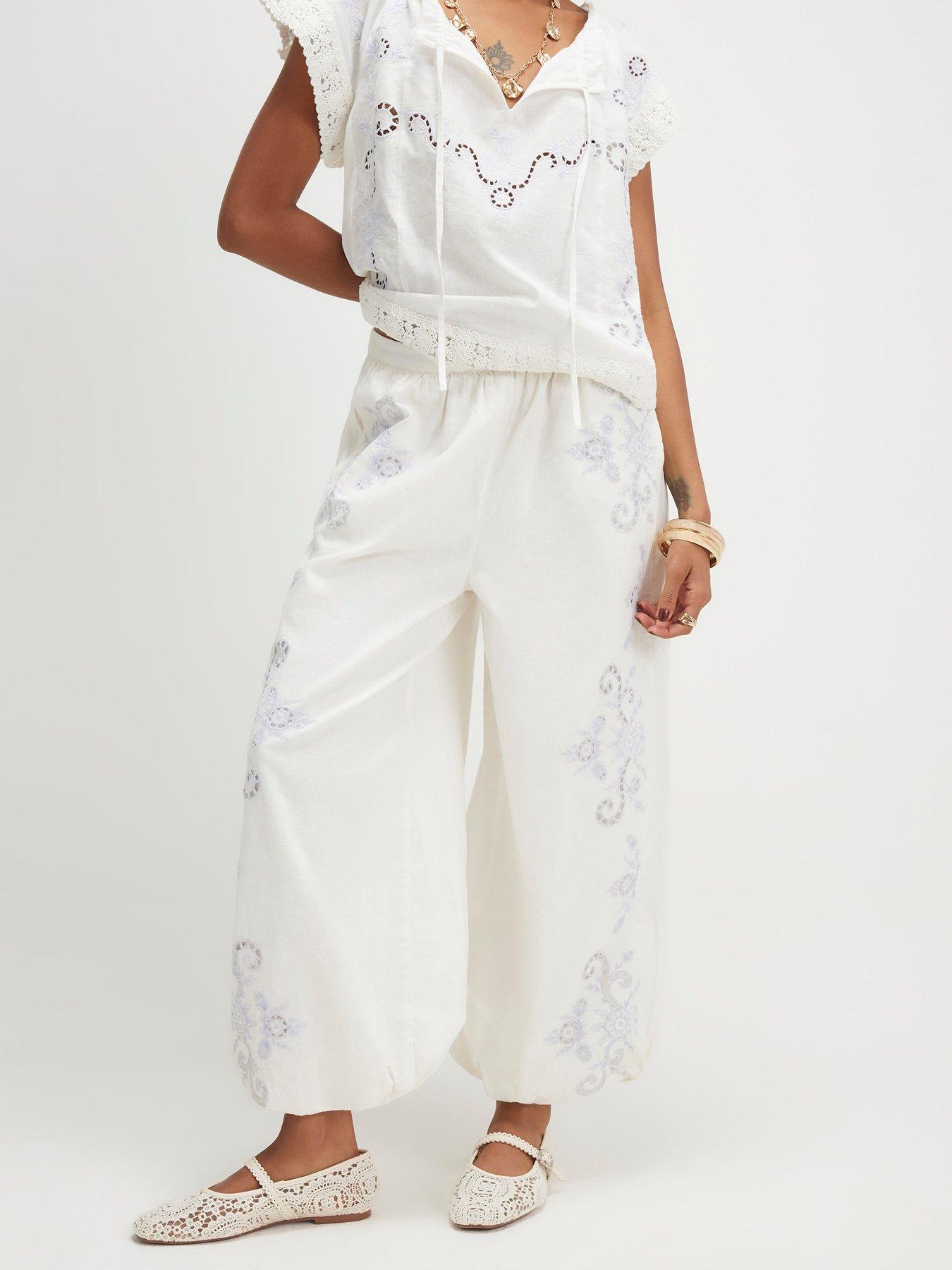 Image 1 of 6 of River Island Cutwork Hareem Trouser - White
