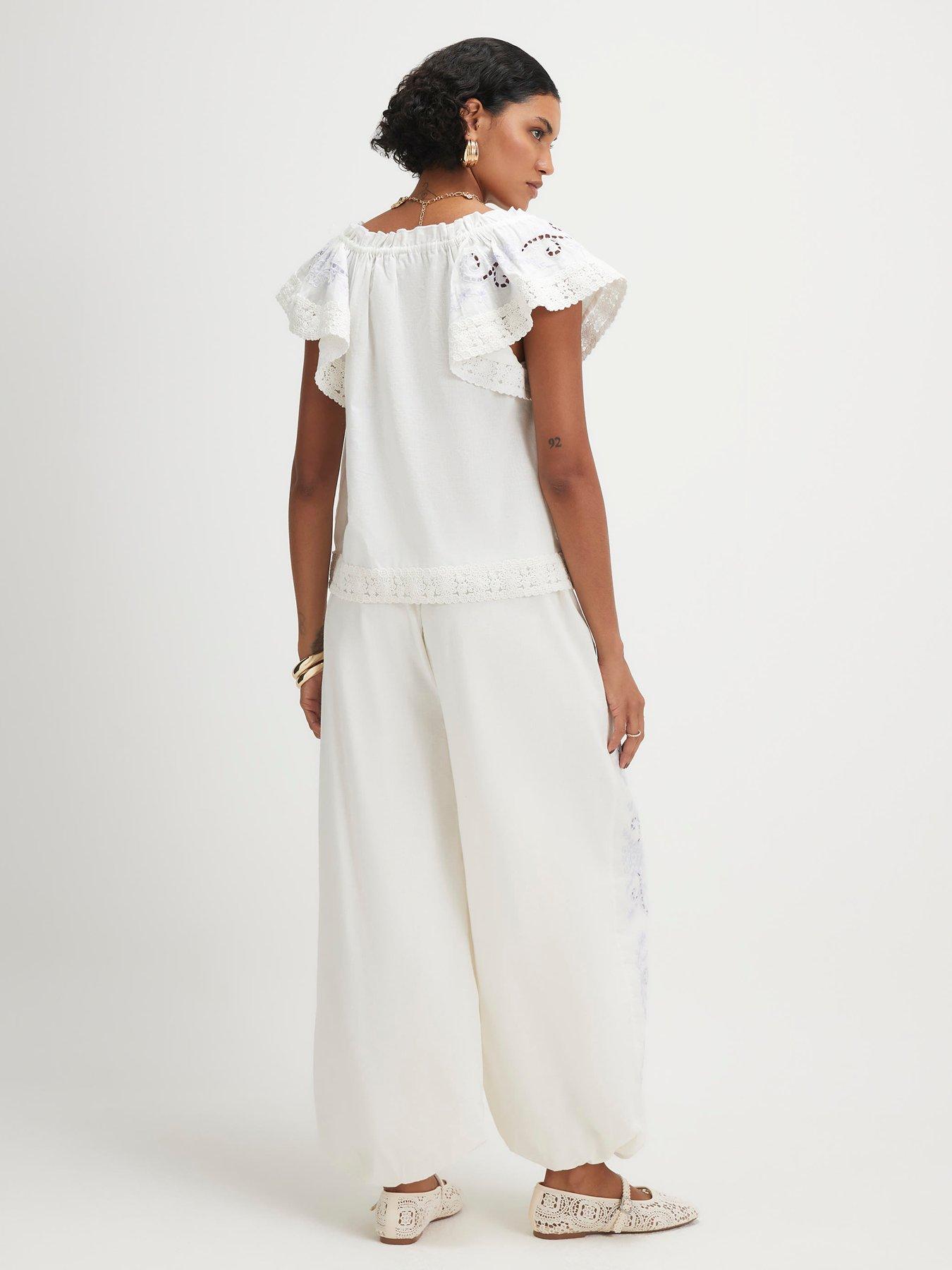 Image 3 of 6 of River Island Cutwork Hareem Trouser - White