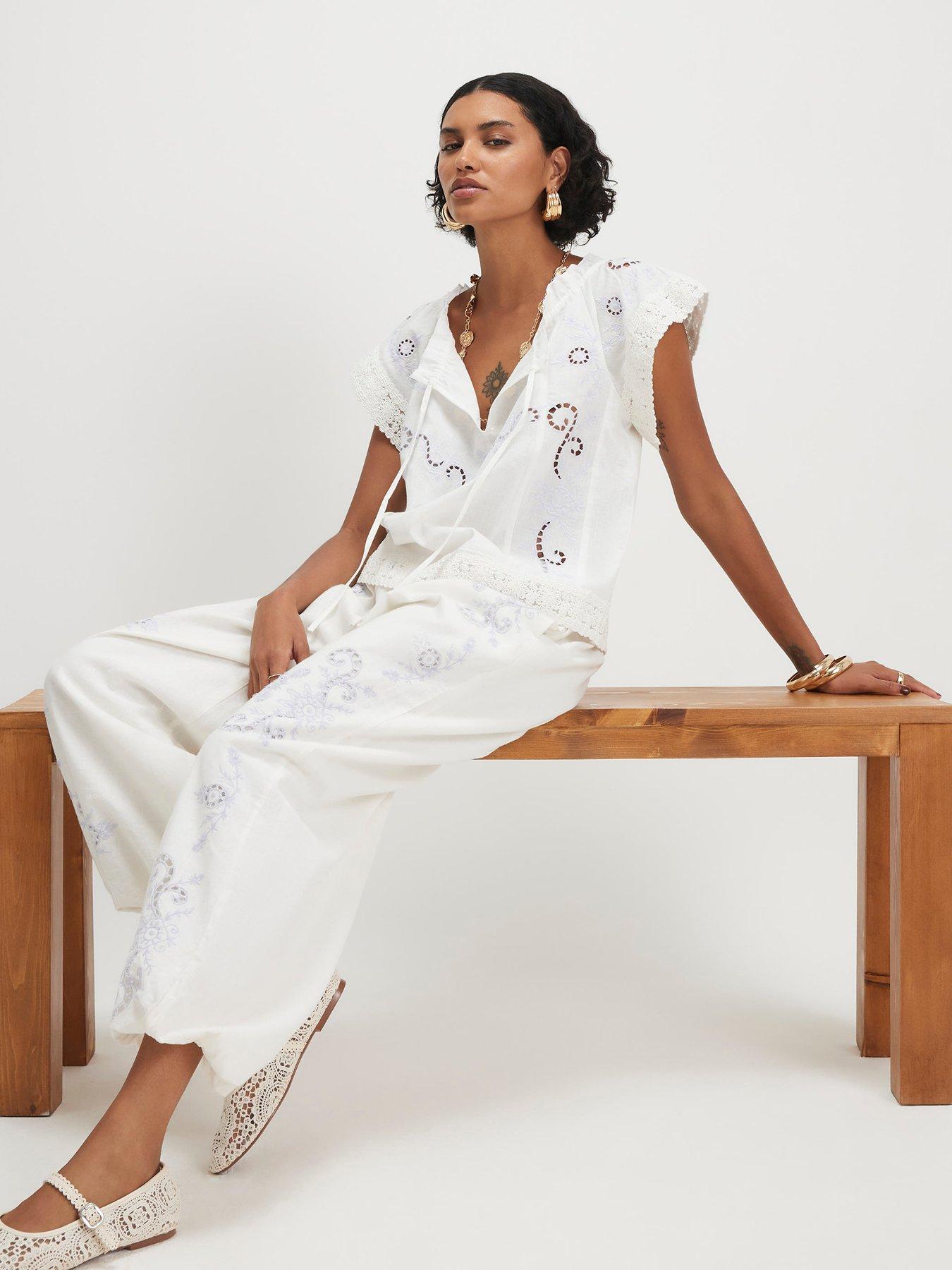 Image 4 of 6 of River Island Cutwork Hareem Trouser - White