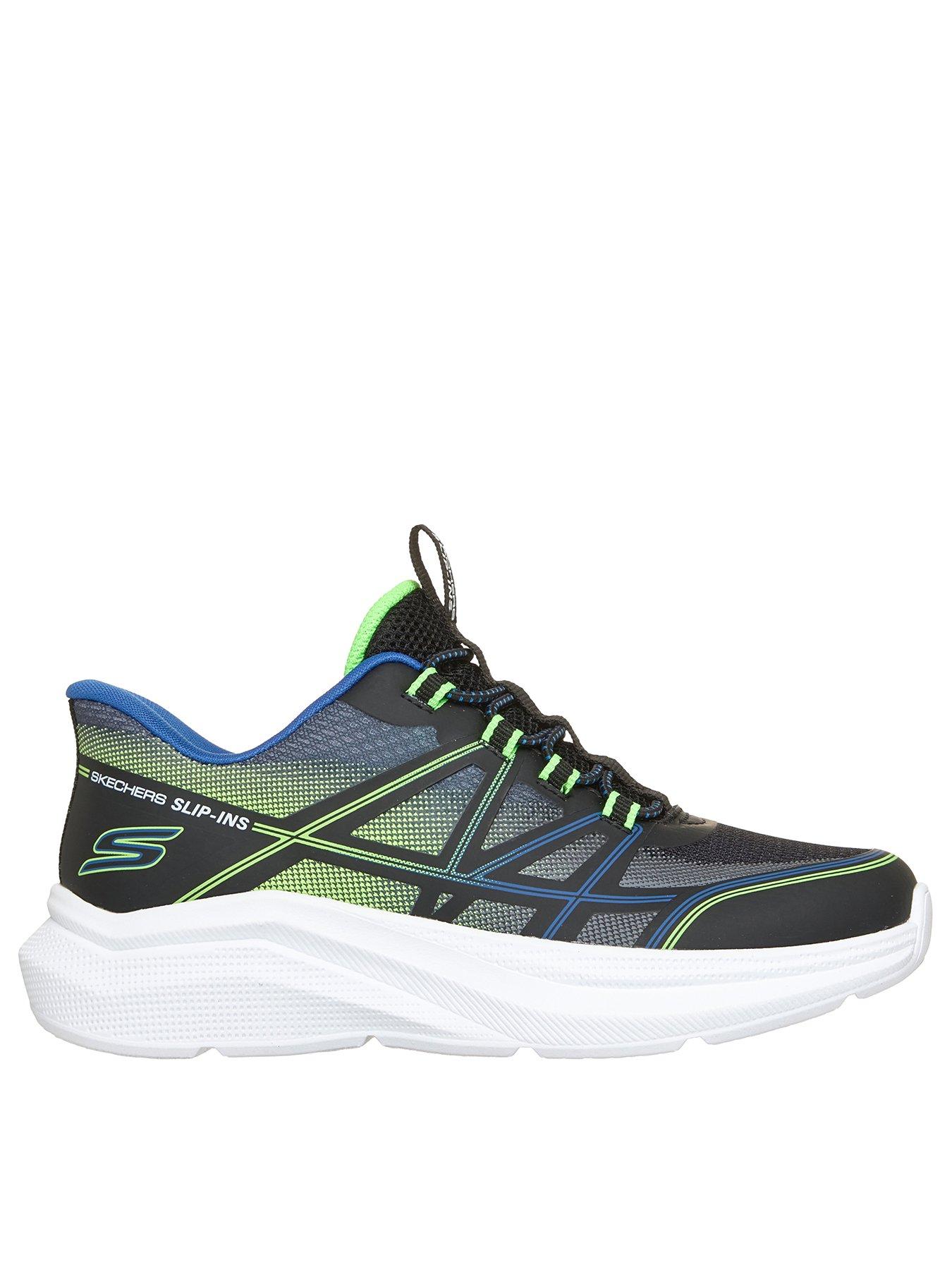 Skechers Kids' Microspec Velocity Grid Shift Slip-On Trainers - Black / Lime