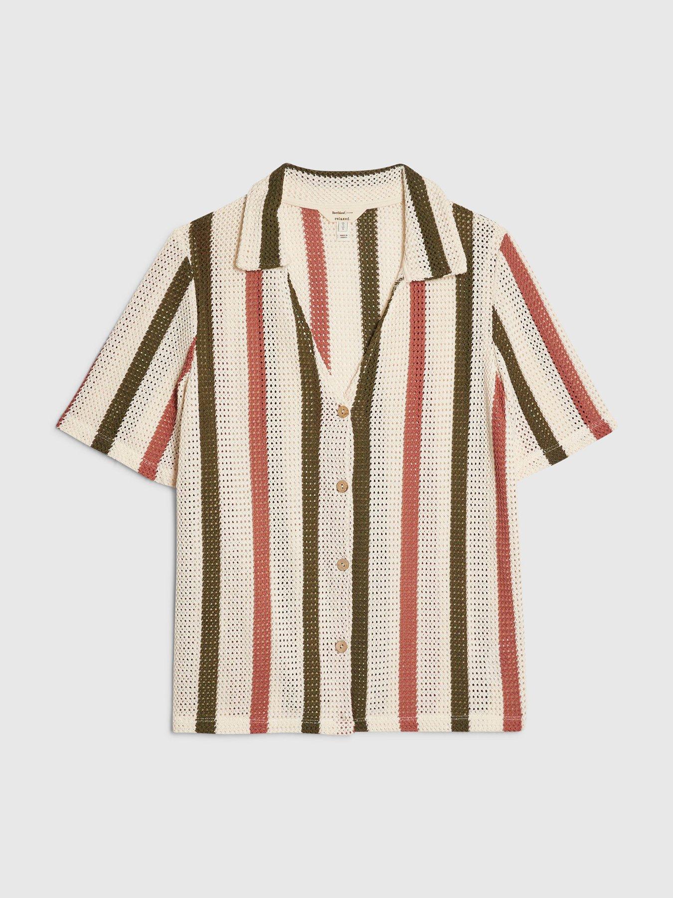 Image 4 of 5 of River Island Cream Ss Crochet Stripe Shirt Co-ord