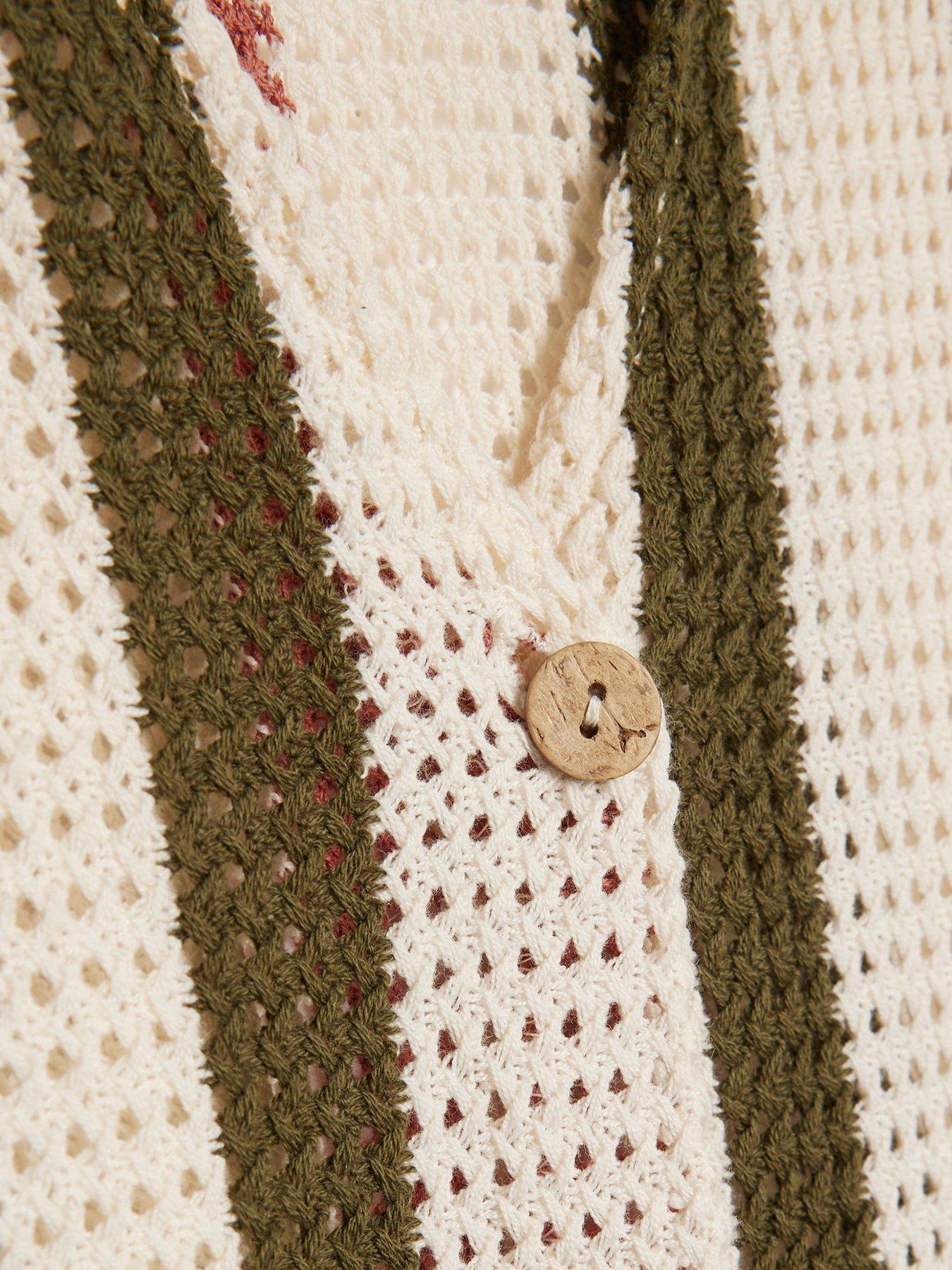 Image 5 of 5 of River Island Cream Ss Crochet Stripe Shirt Co-ord